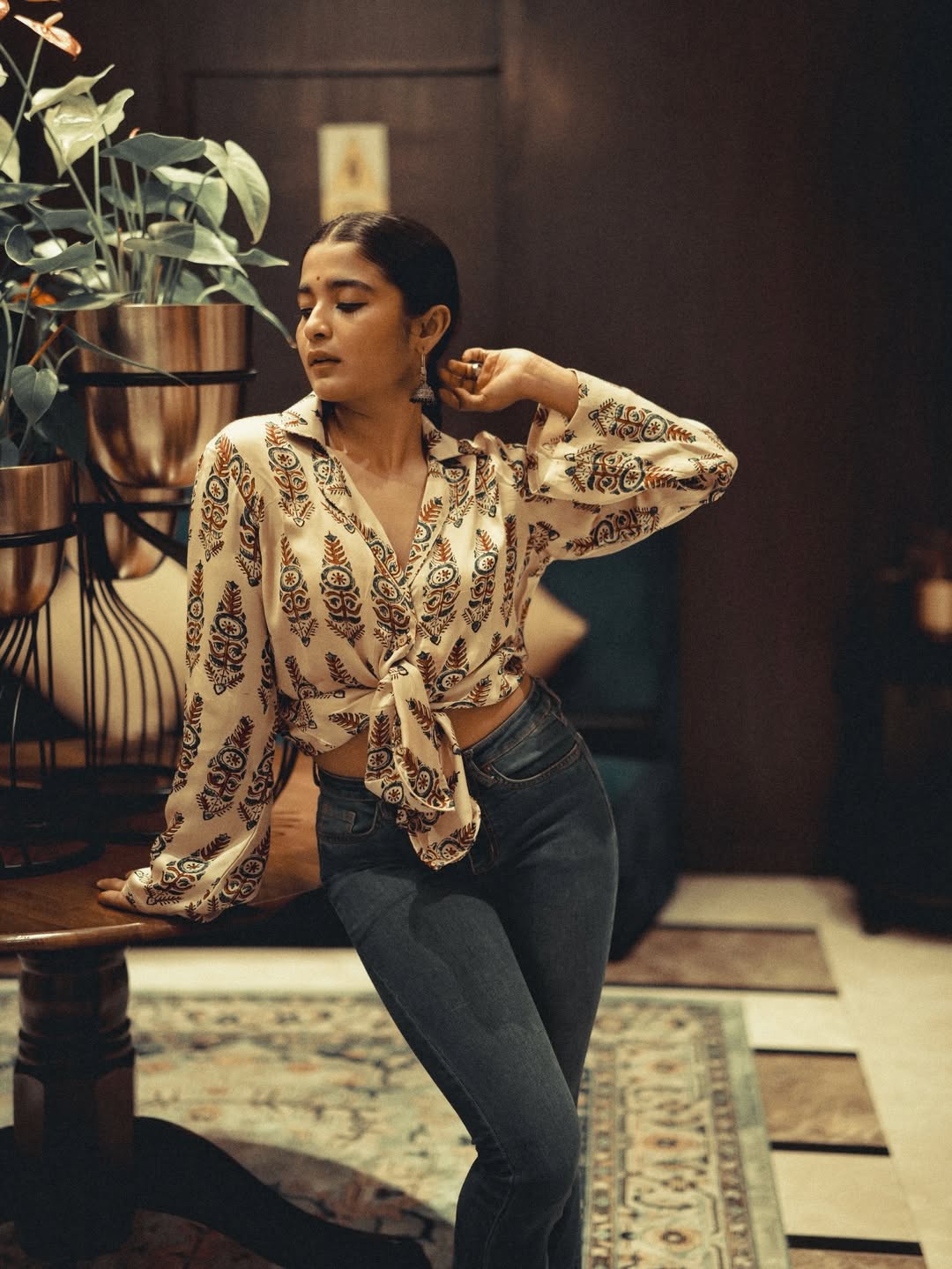 Chaithra J Achar wearing bold printed outfit