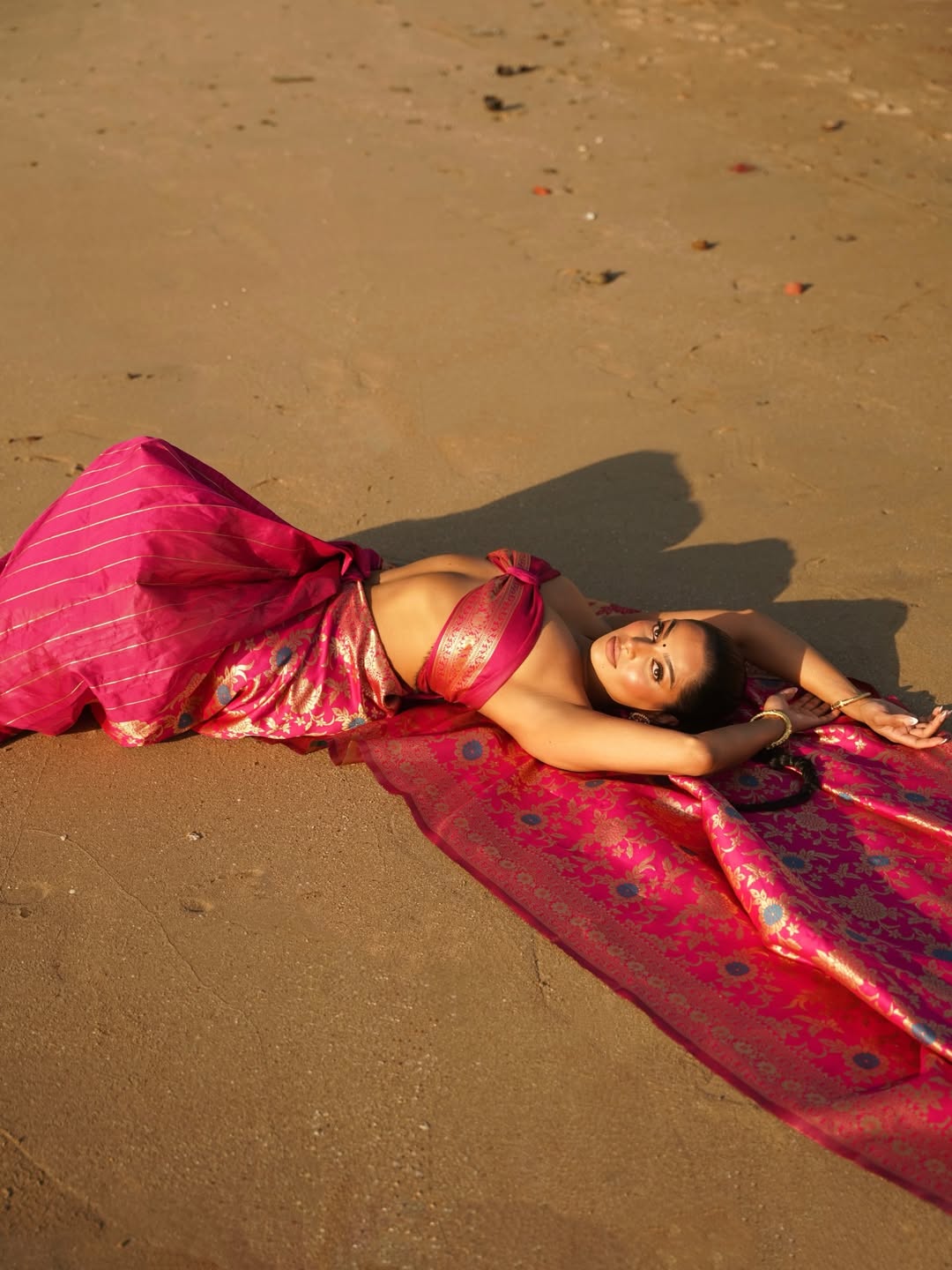 Chandrika Ravi stunning sari beach runway