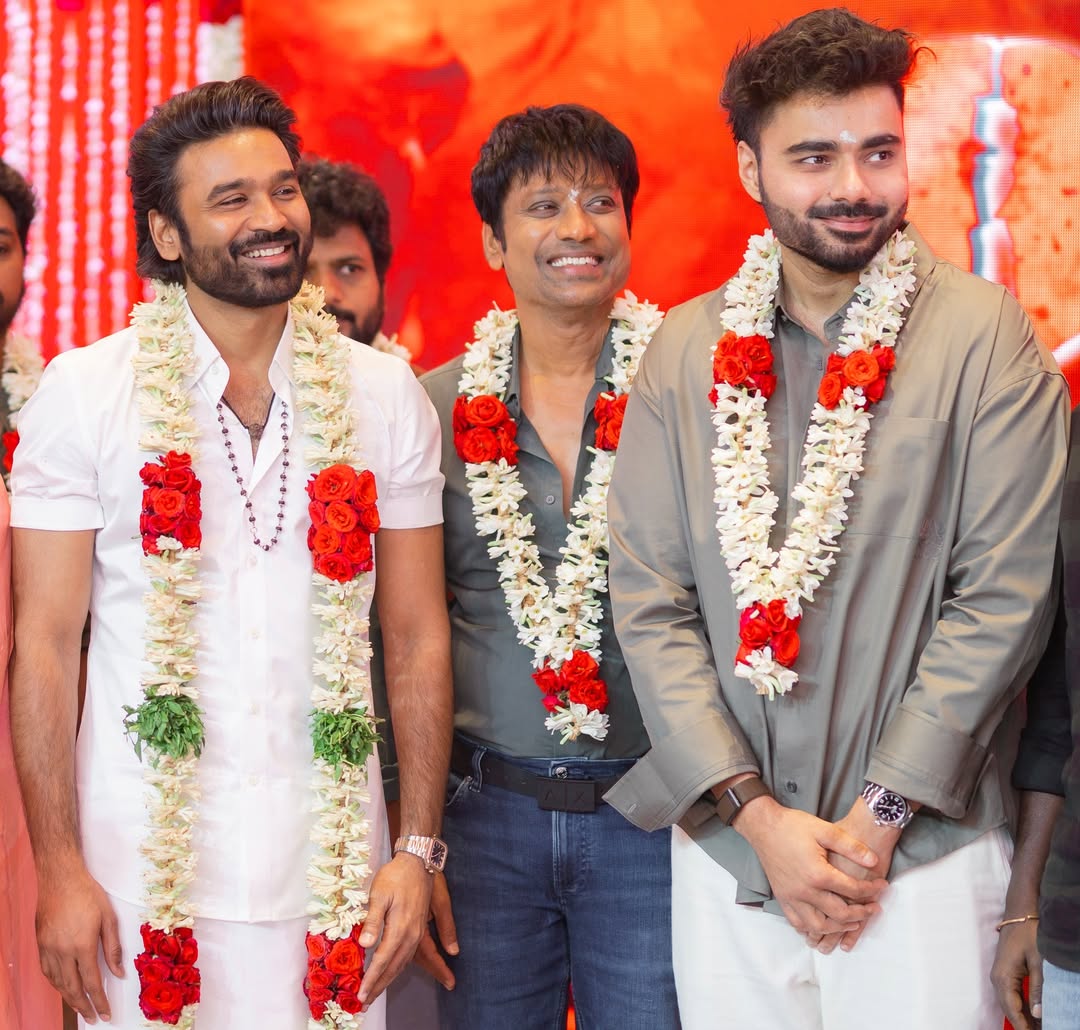 Dhanush Sai Pallavi Sree Leela Mammootty Joins #D55 Pooja Stills Viral