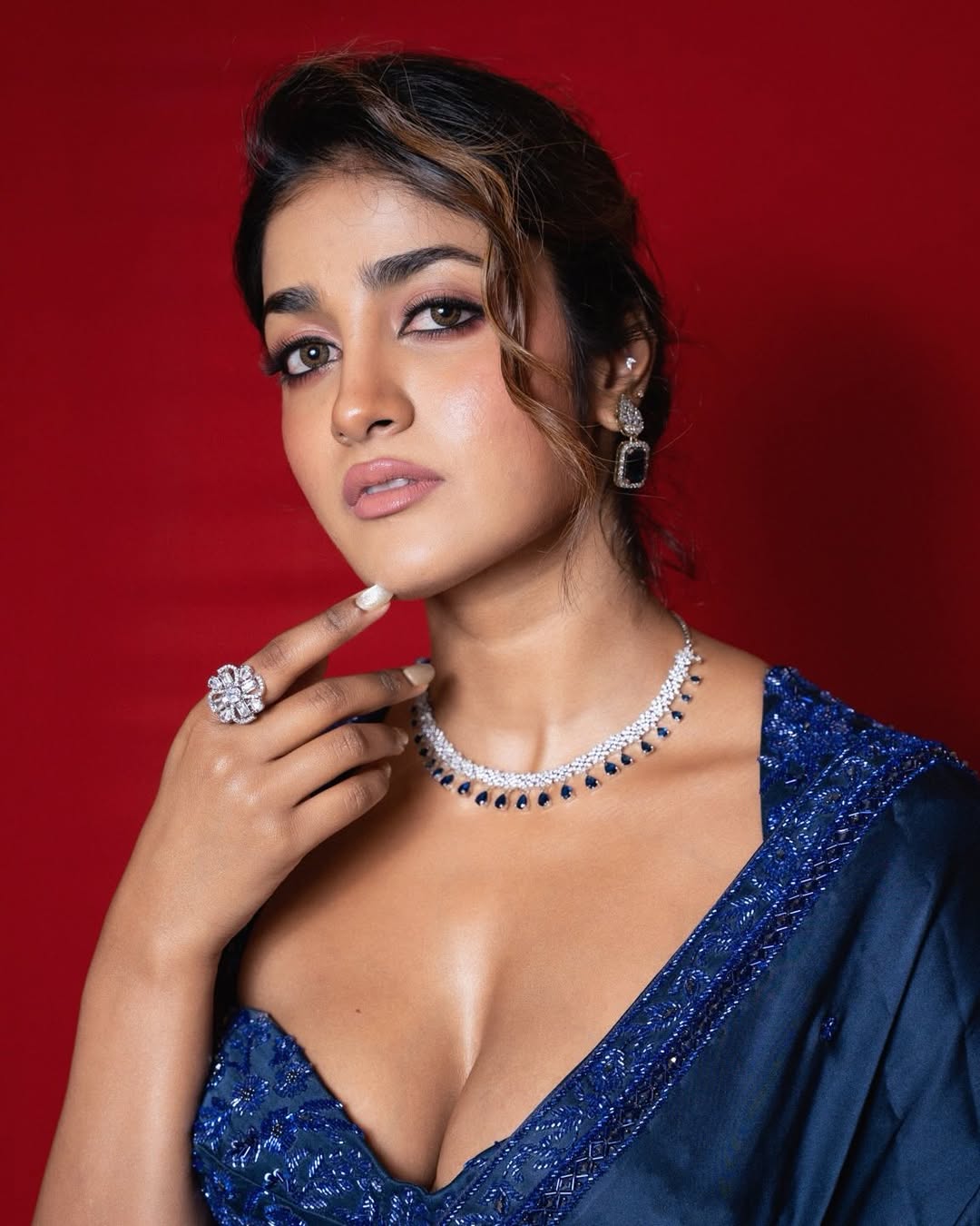 Dimple Hayathi stunning sharp blue ensemble