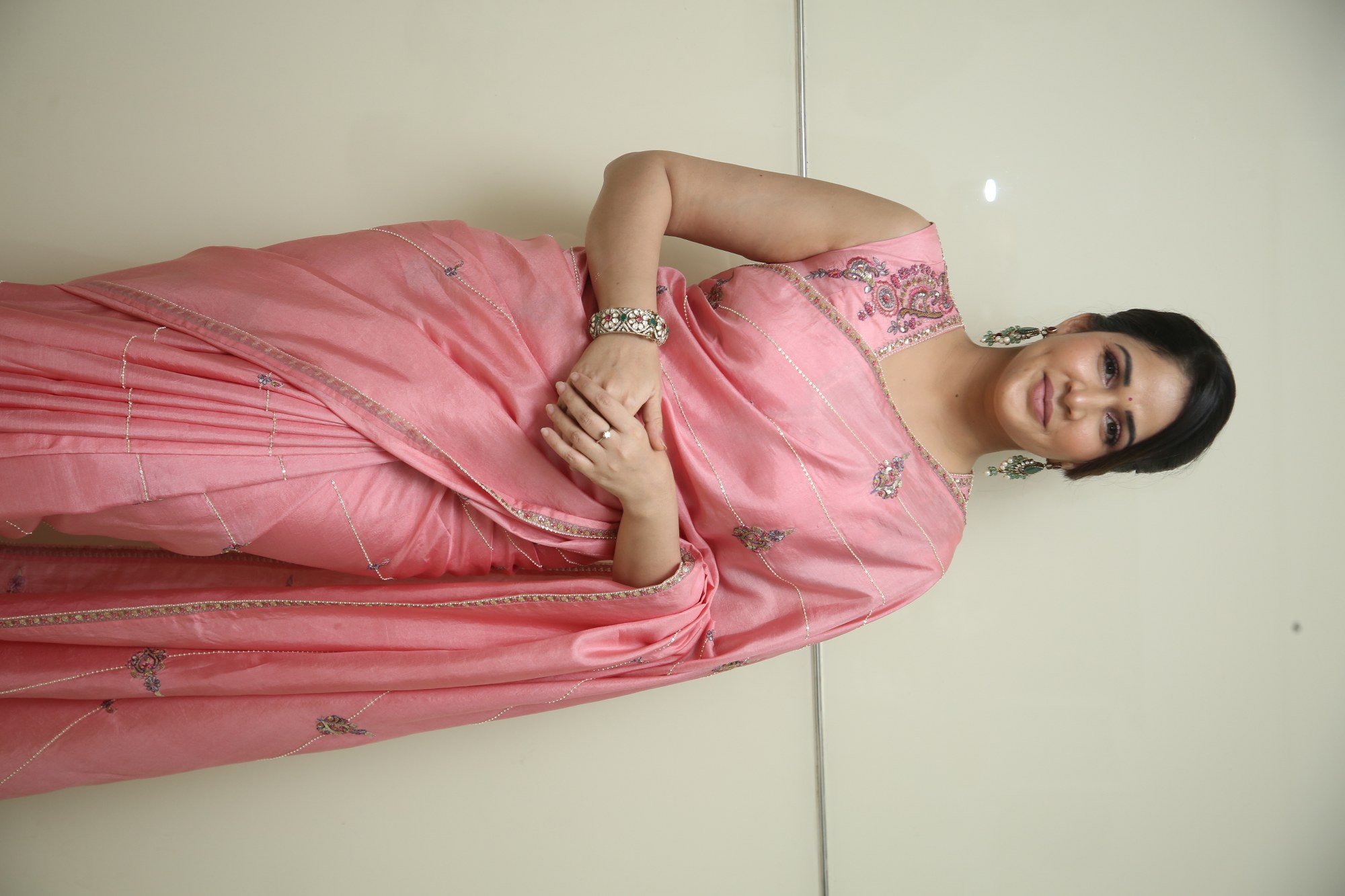 Lavanya Tripathi elegant pink saree graceful pose