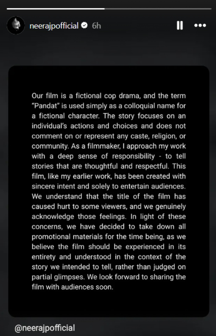 Neeraj Pandey Issues Formal Statement