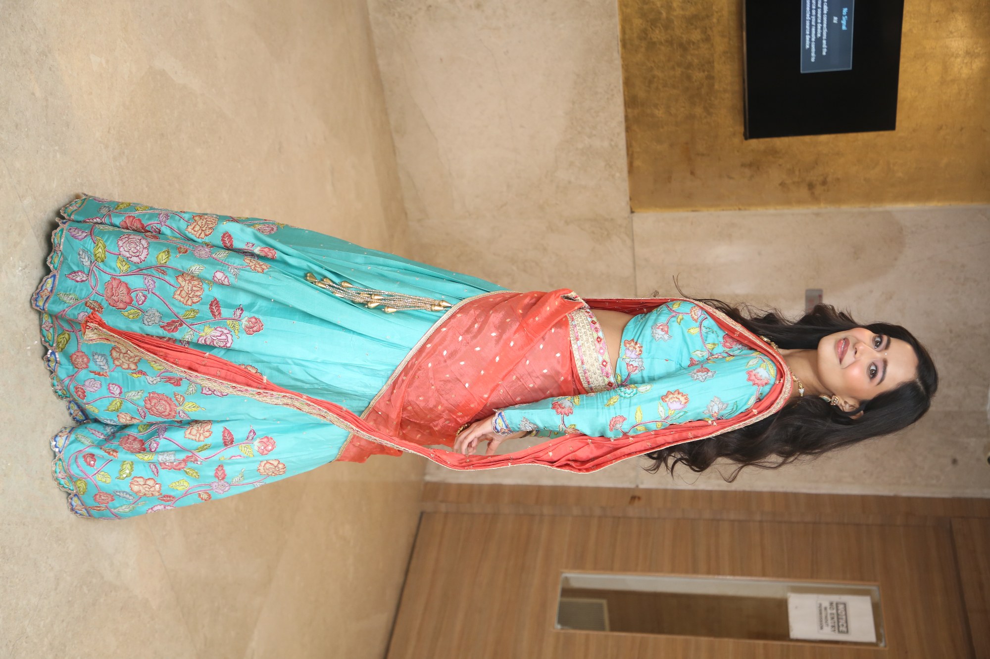 Megna Mukherjee turquoise coral vibrant saree style