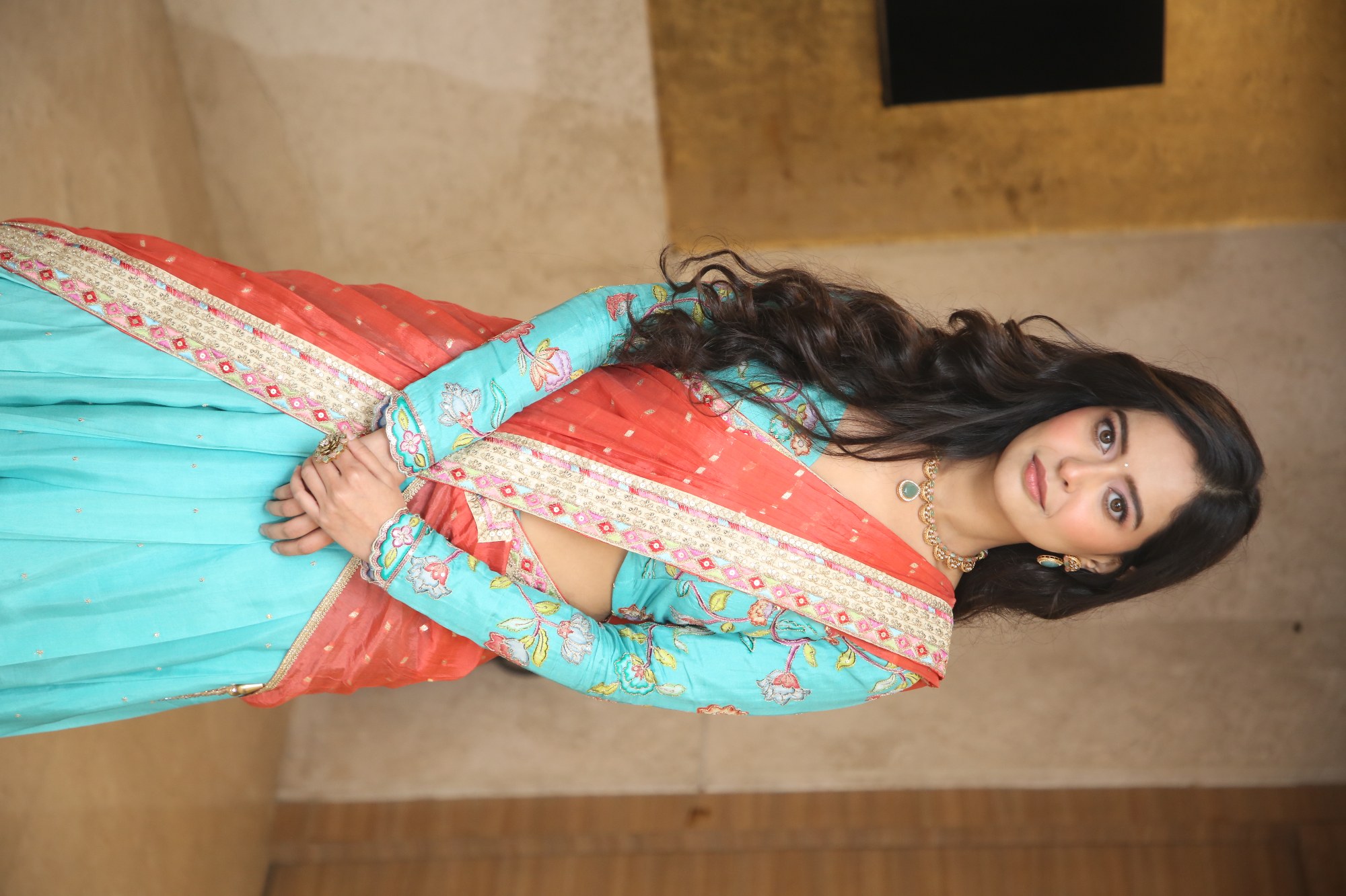 Megna Mukherjee intricate vibrant saree charm pose