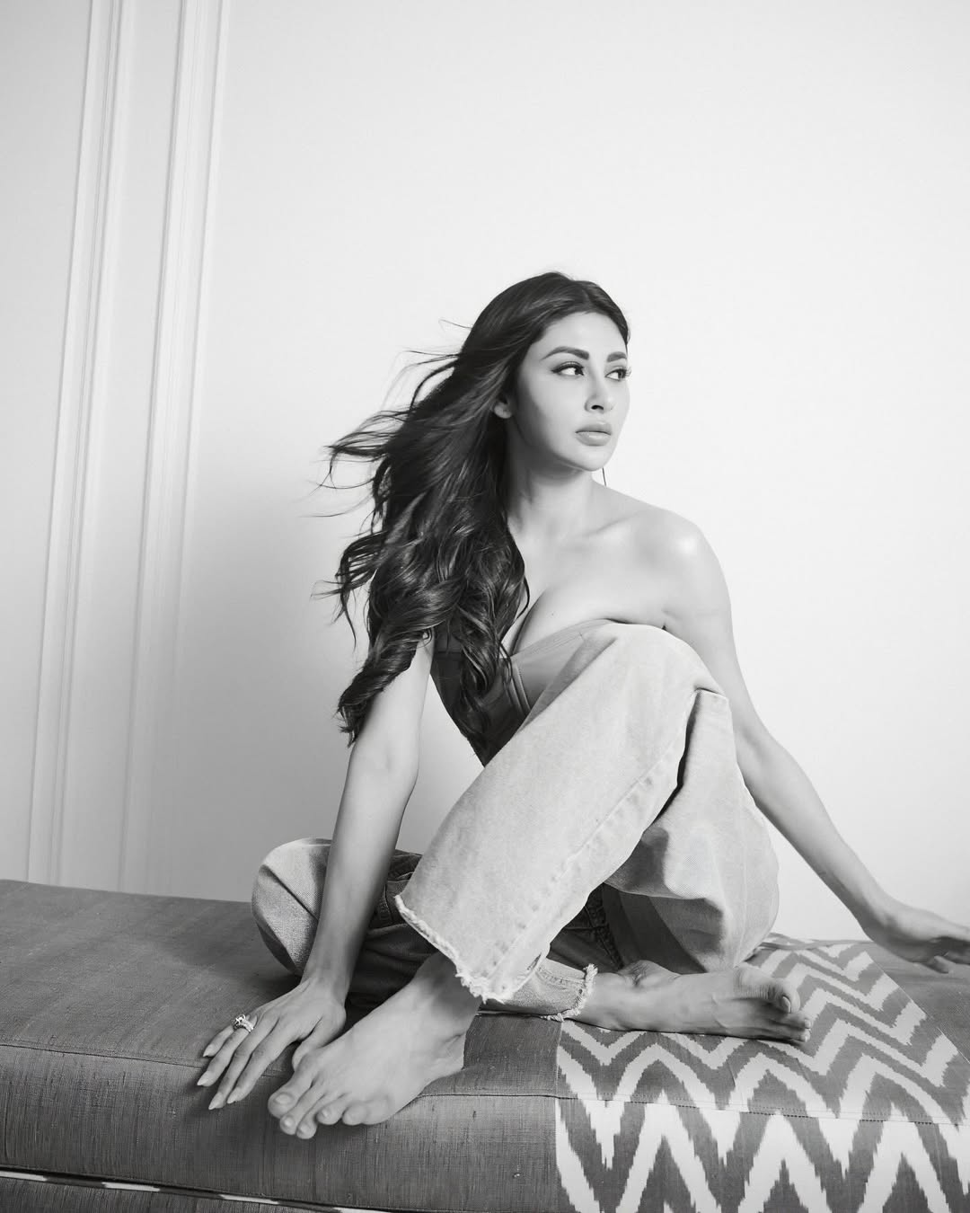 Mouni Roy powerful black white gown look