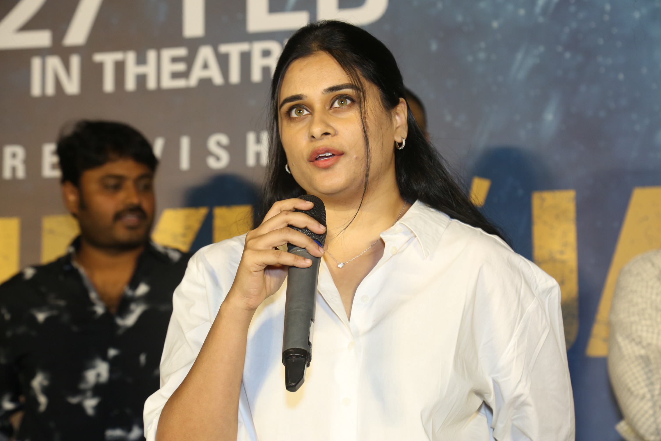 Manisha speaking at Mrithyunjay teaser event
