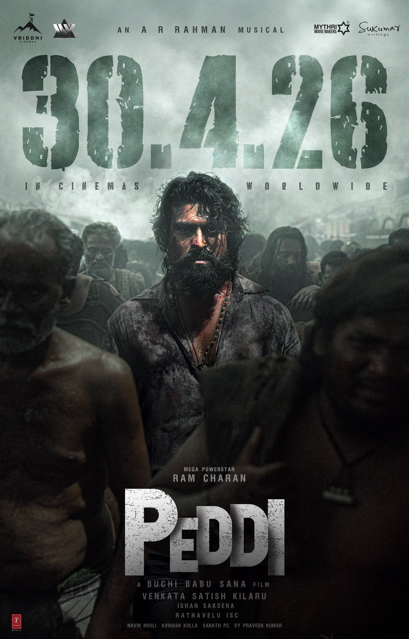 Peddi film worldwide release announcement poster