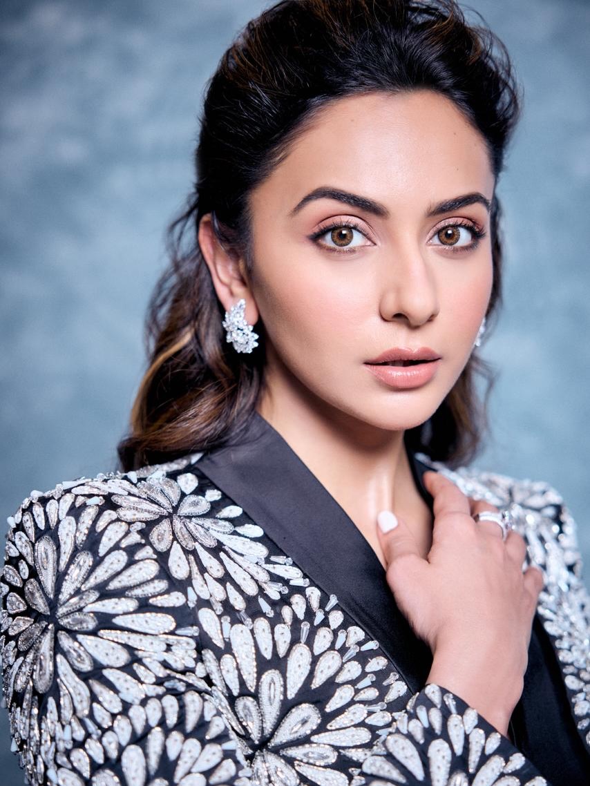 Rakul Preet Singh wearing diamond earrings portrait