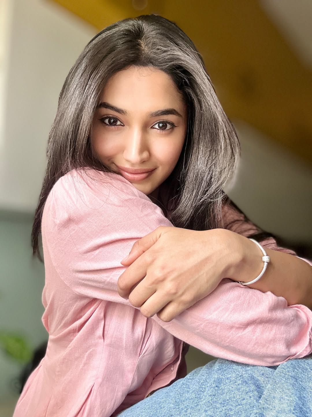 Reeshma Nanaiah chic pink style with smirk