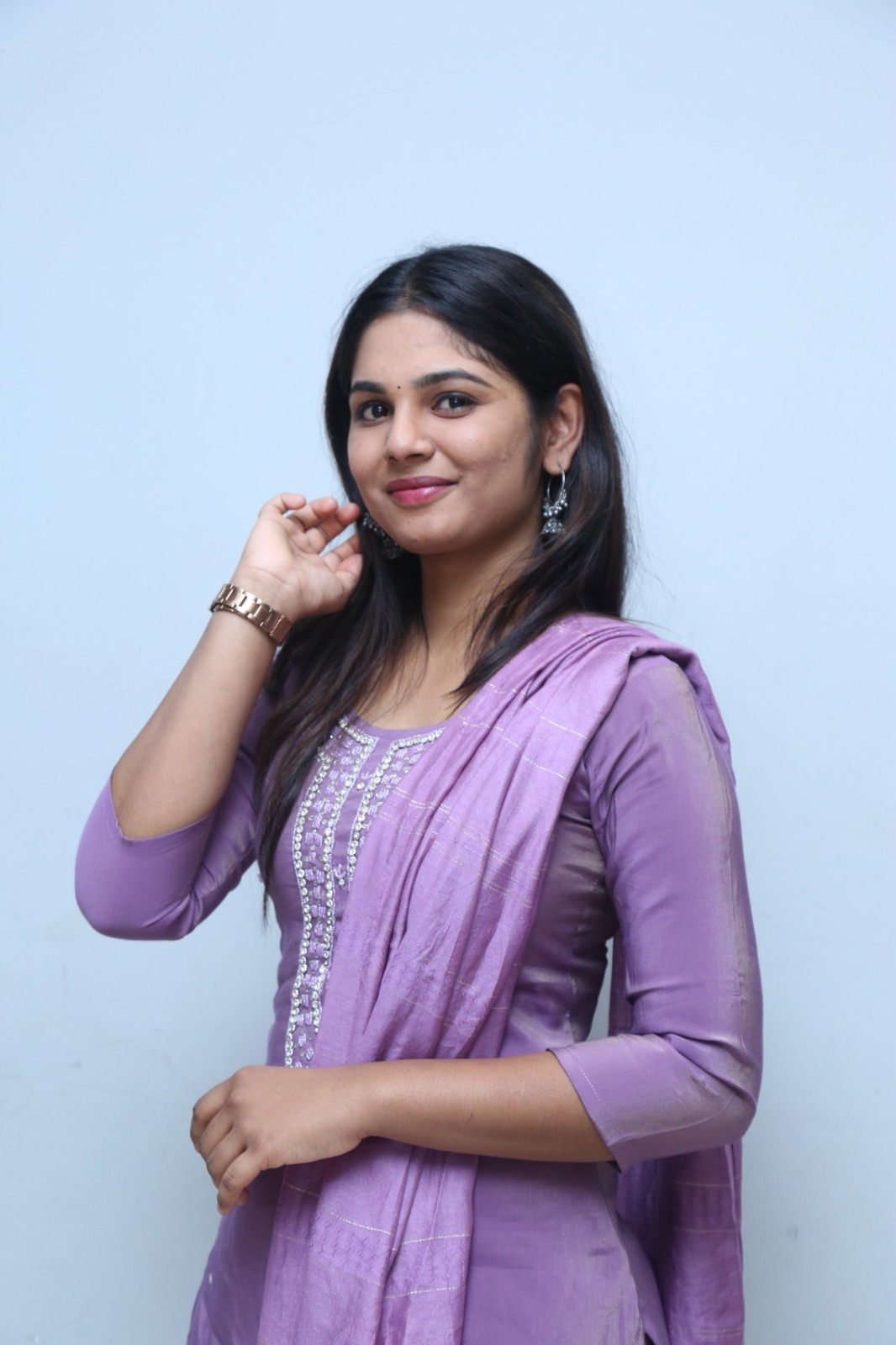 RK Dhanusha lavender fashion graceful chic look