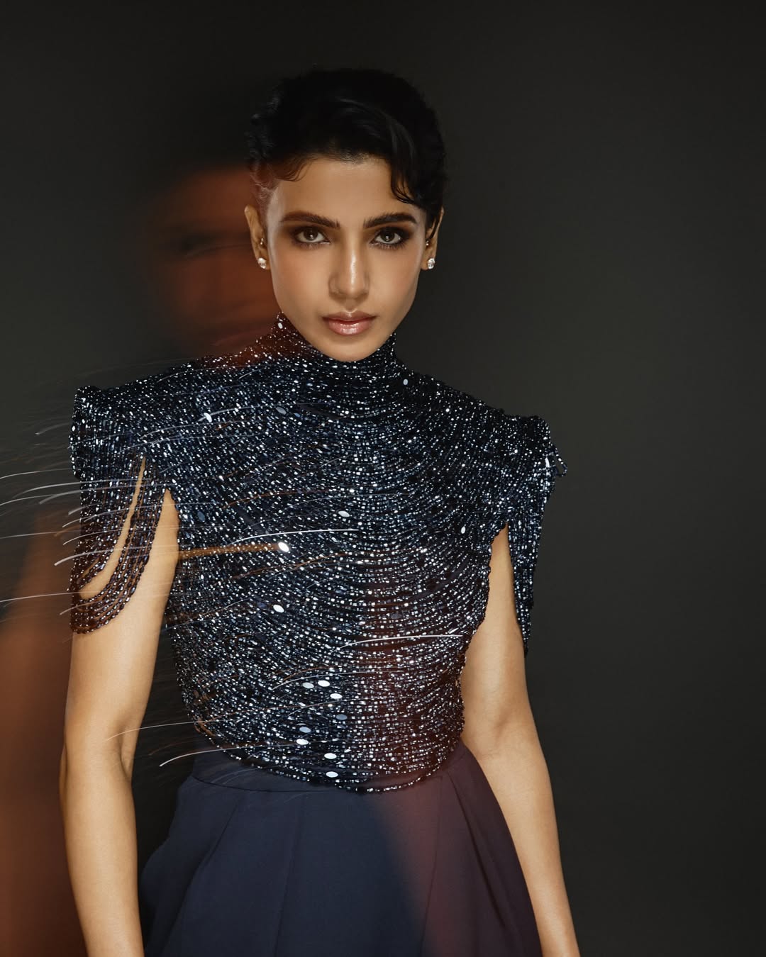 Samantha Ruth Prabhu black embellished outfit pose