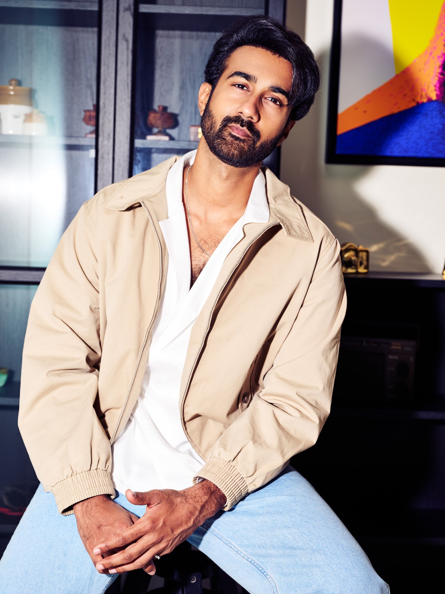 Santosh Sobhan wearing casual jacket and jeans