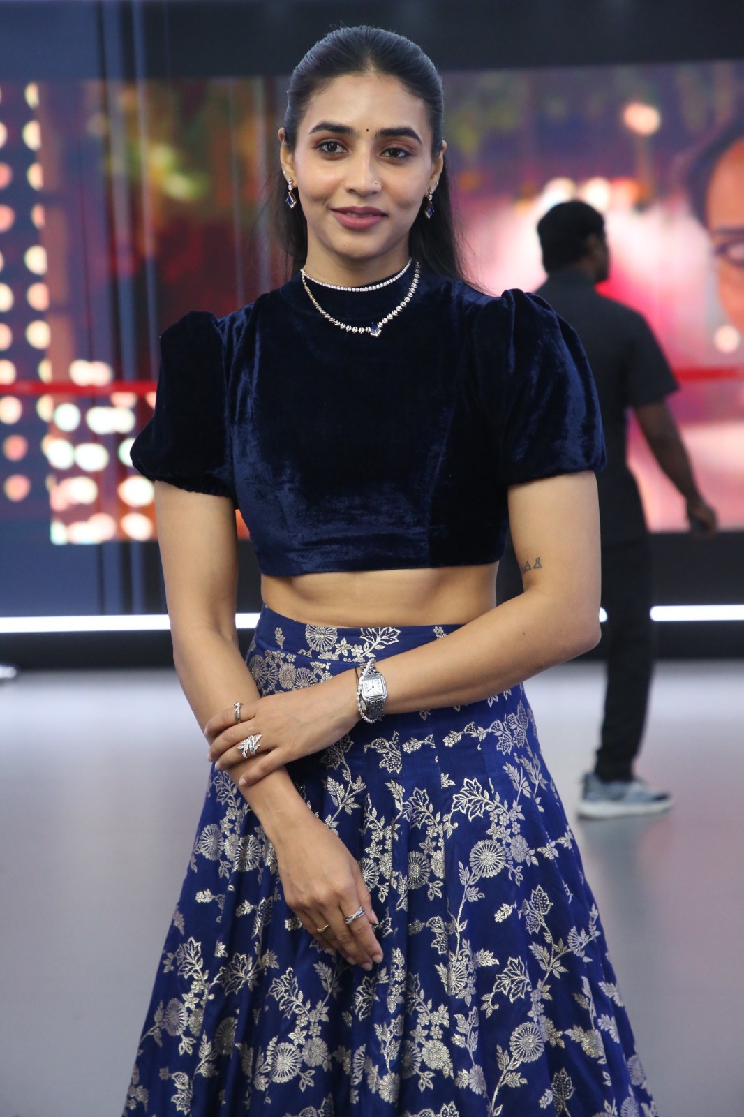 Sapthami Gowda velvet embroidery elegant look