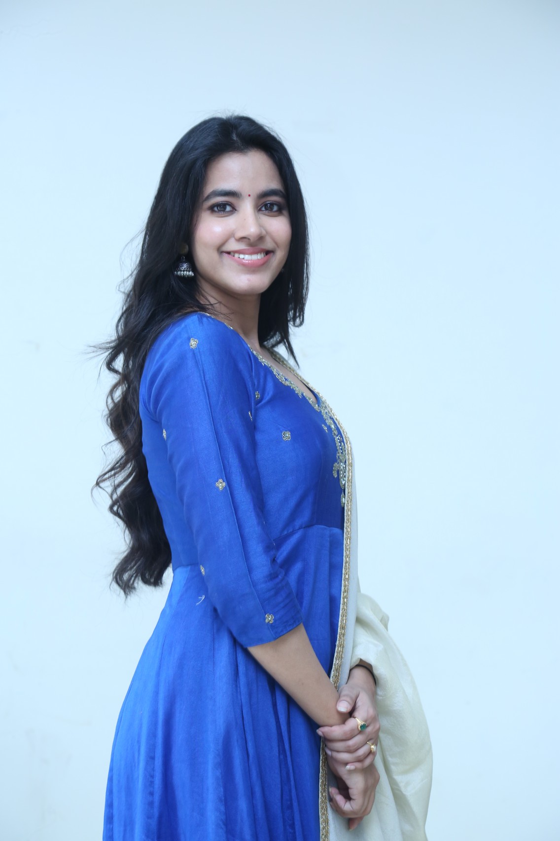 Shivani Nagaram graceful pose in blue ensemble