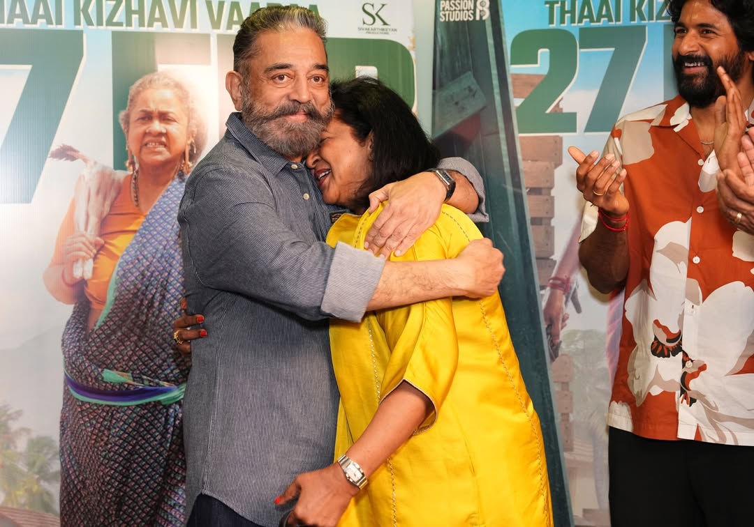 Sivakarthikeyan Son Pavan Cute Vanakkam to Kamal Haasan at Thaai Kizhavi Promotions Photos