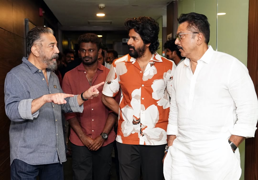 Sivakarthikeyan Son Pavan Cute Vanakkam to Kamal Haasan at Thaai Kizhavi Promotions Photos