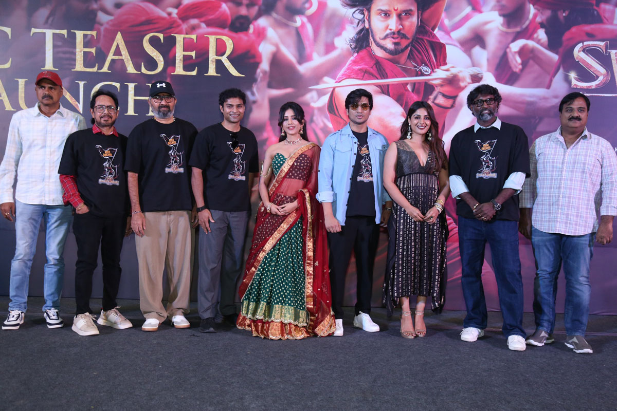 Swayambhu team posing together at media event