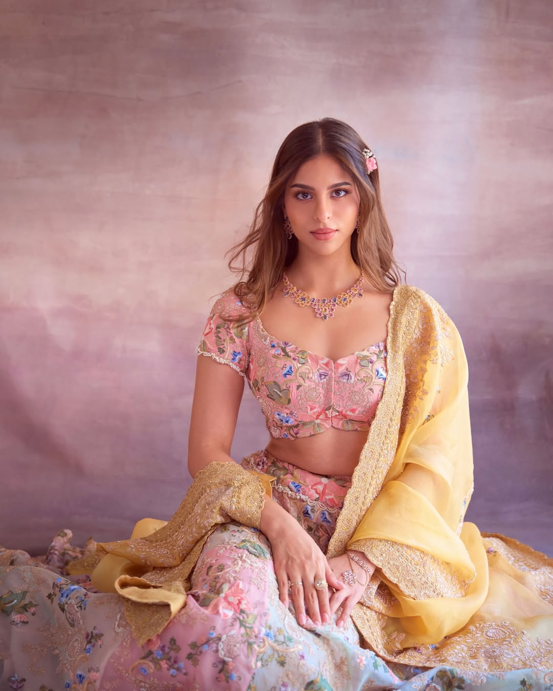 Suhana Khan pastel lehenga flowing skirt traditional look