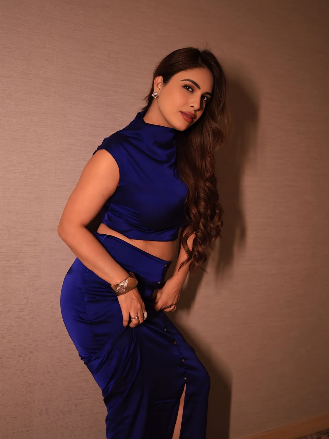 Neha Malik confident style in royal blue outfit