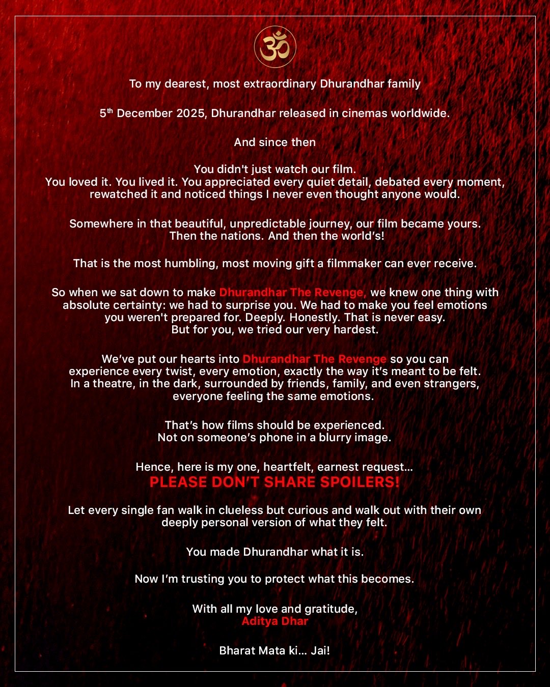 A Heartfelt Message To Fans