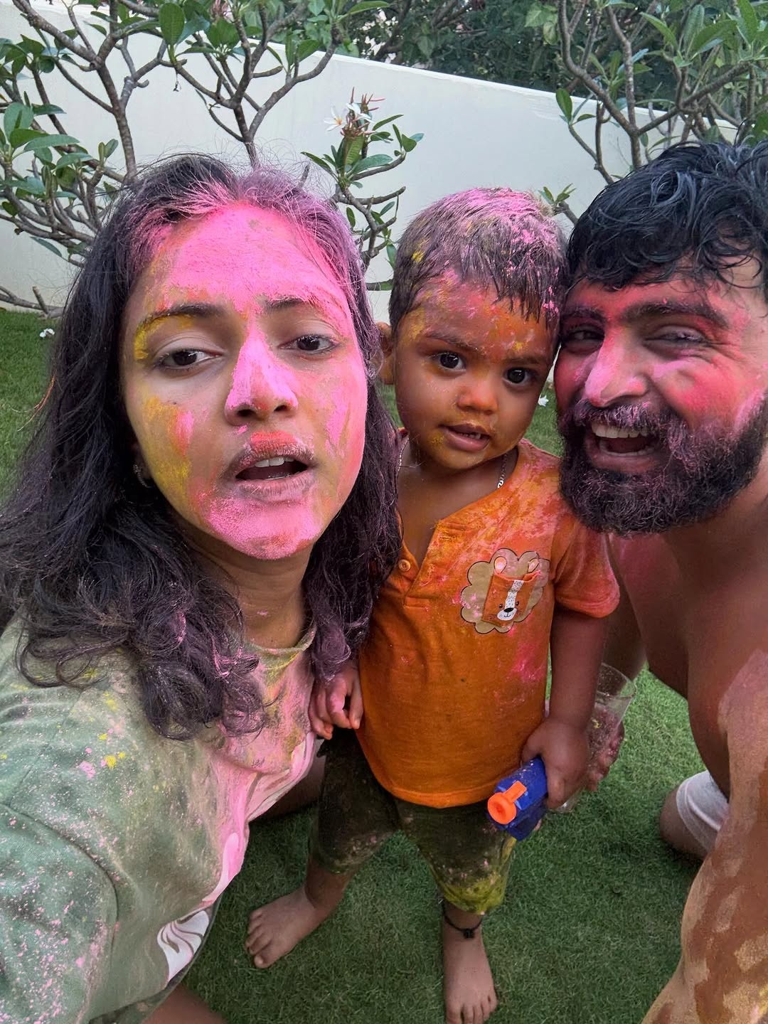 Amala Paul Celebrates Holi with Husband Jagat Desai and Son; Photos Go Viral
