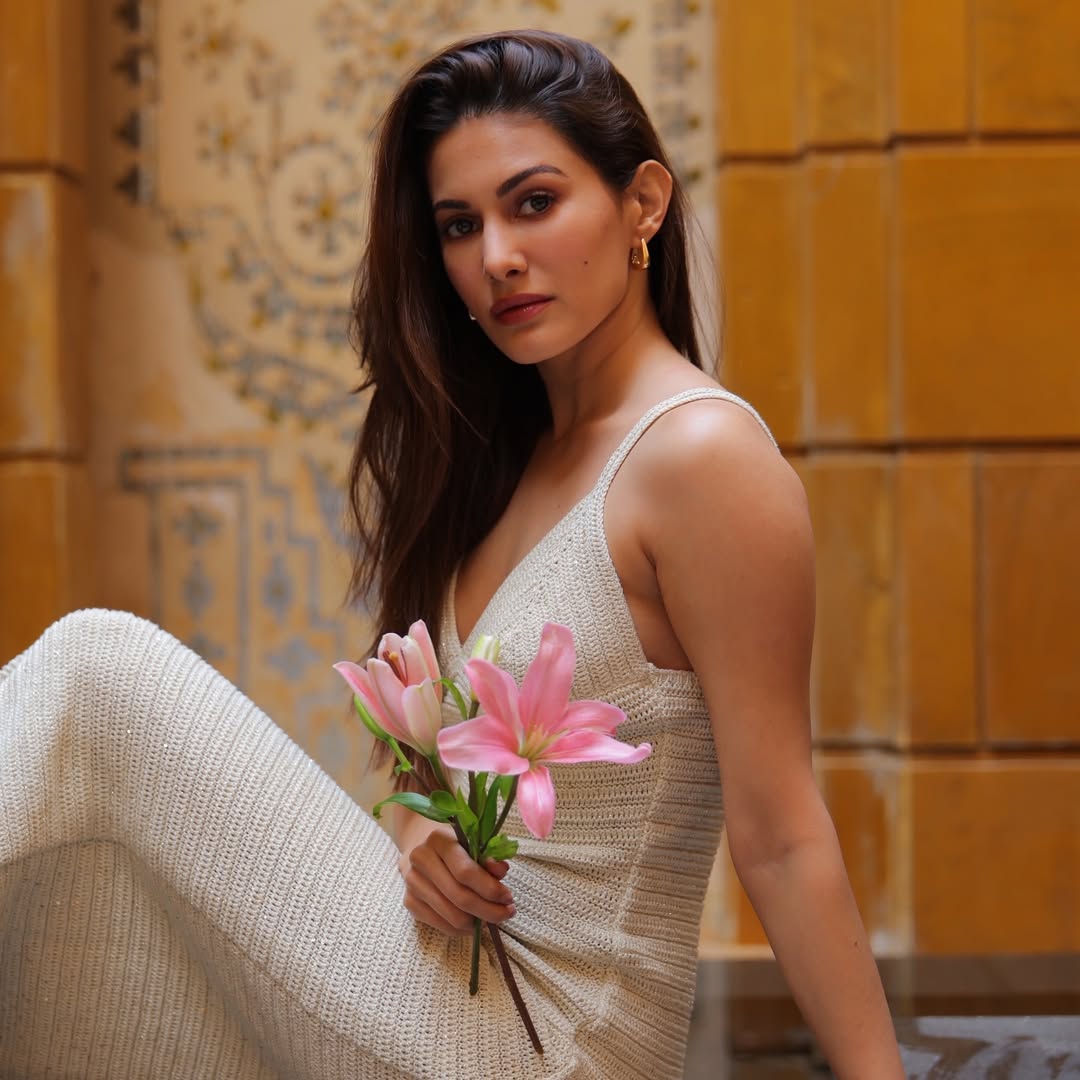 Amyra Dastur elegant floral knit dress stylish look