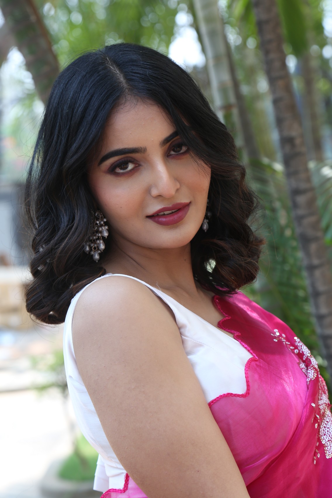 Ananya Nagalla pink white outfit outdoor elegant pose