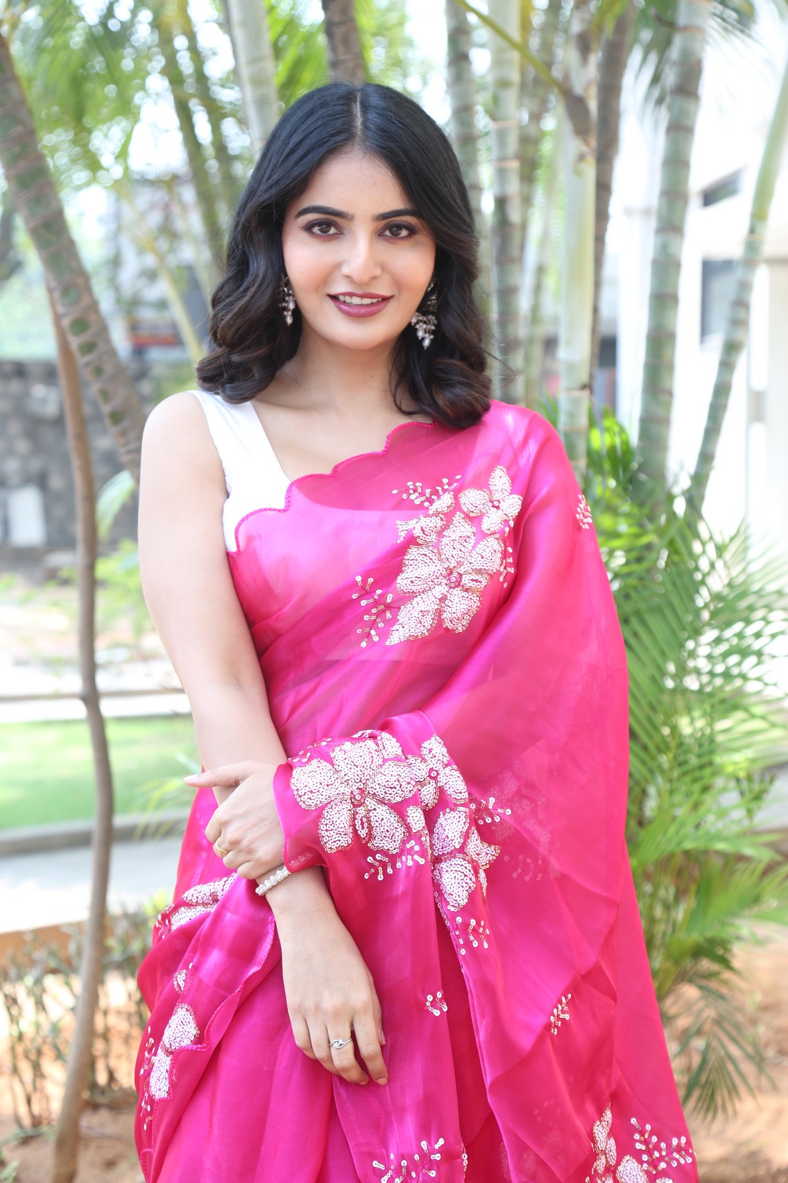 Ananya Nagalla pink saree radiant smile portrait