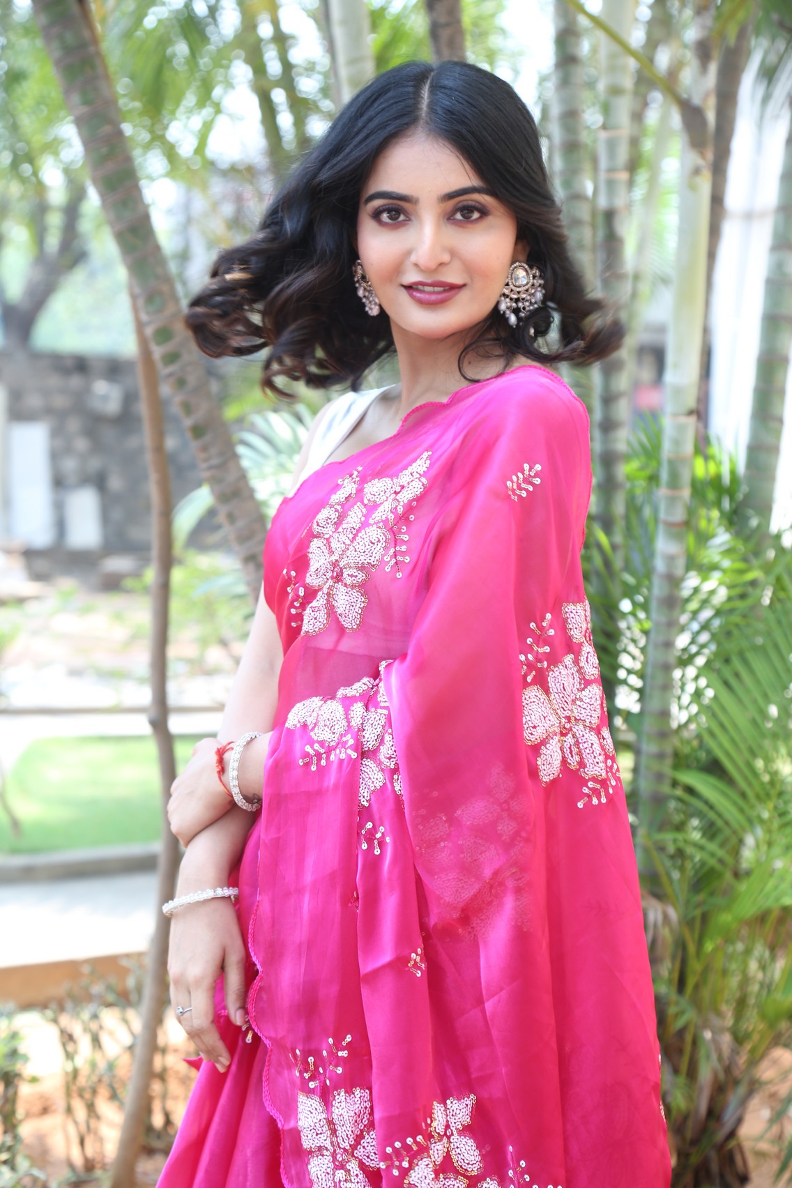Ananya Nagalla elegant pink saree fashion look