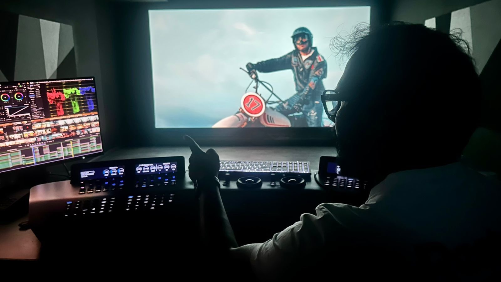 Biker trailer editing process in studio