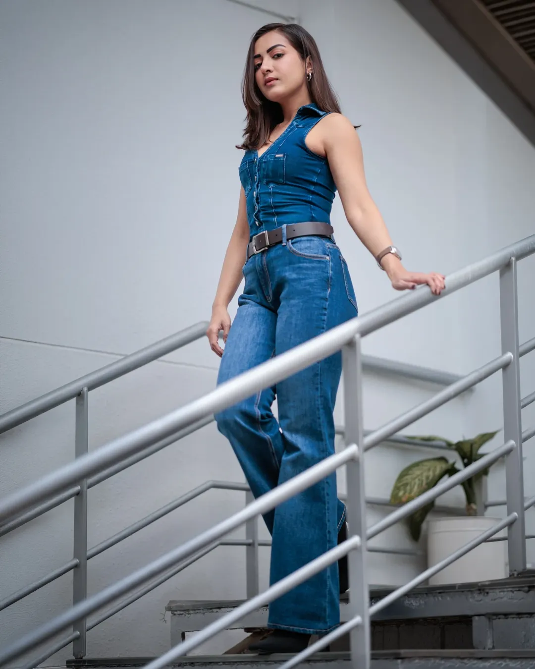 atherine Tresa styled in sleek denim look with soft waves