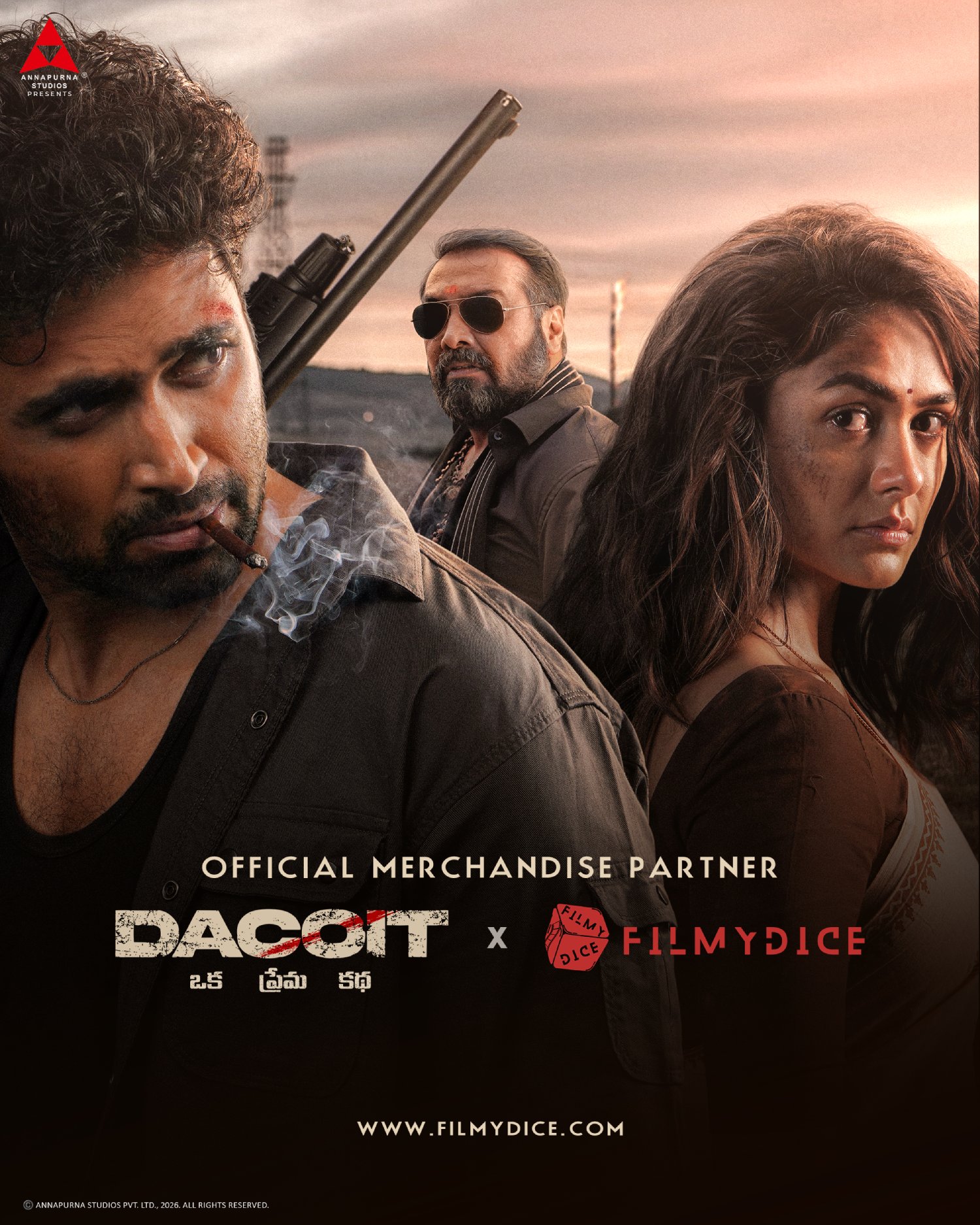 Dacoit official merchandise launch announcement poster