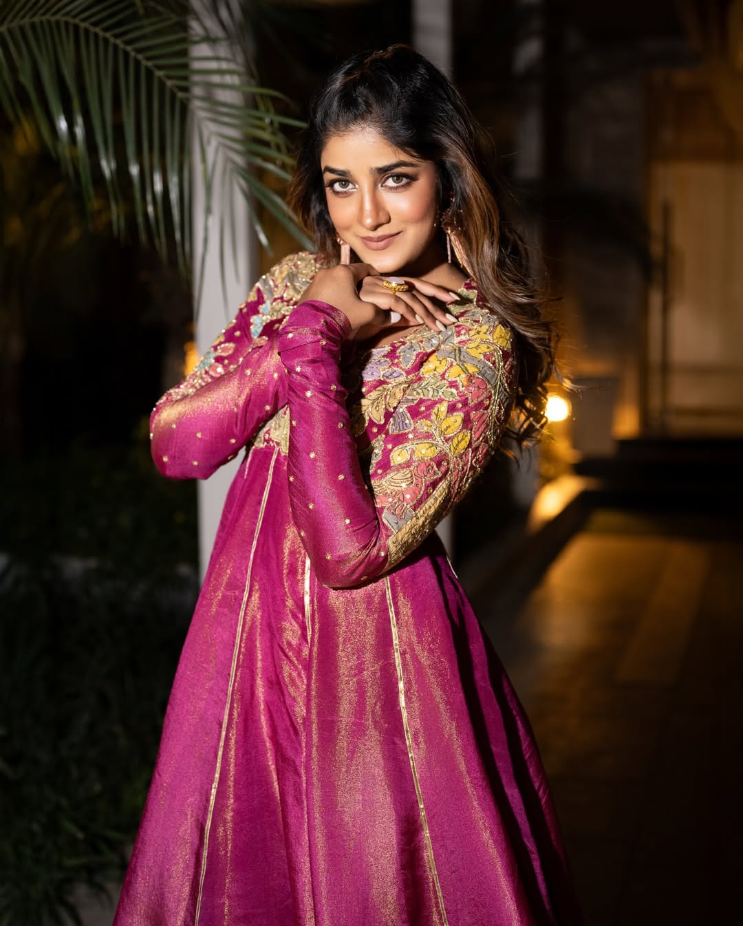 Dimple Hayathi glamorous traditional outfit with confident pose