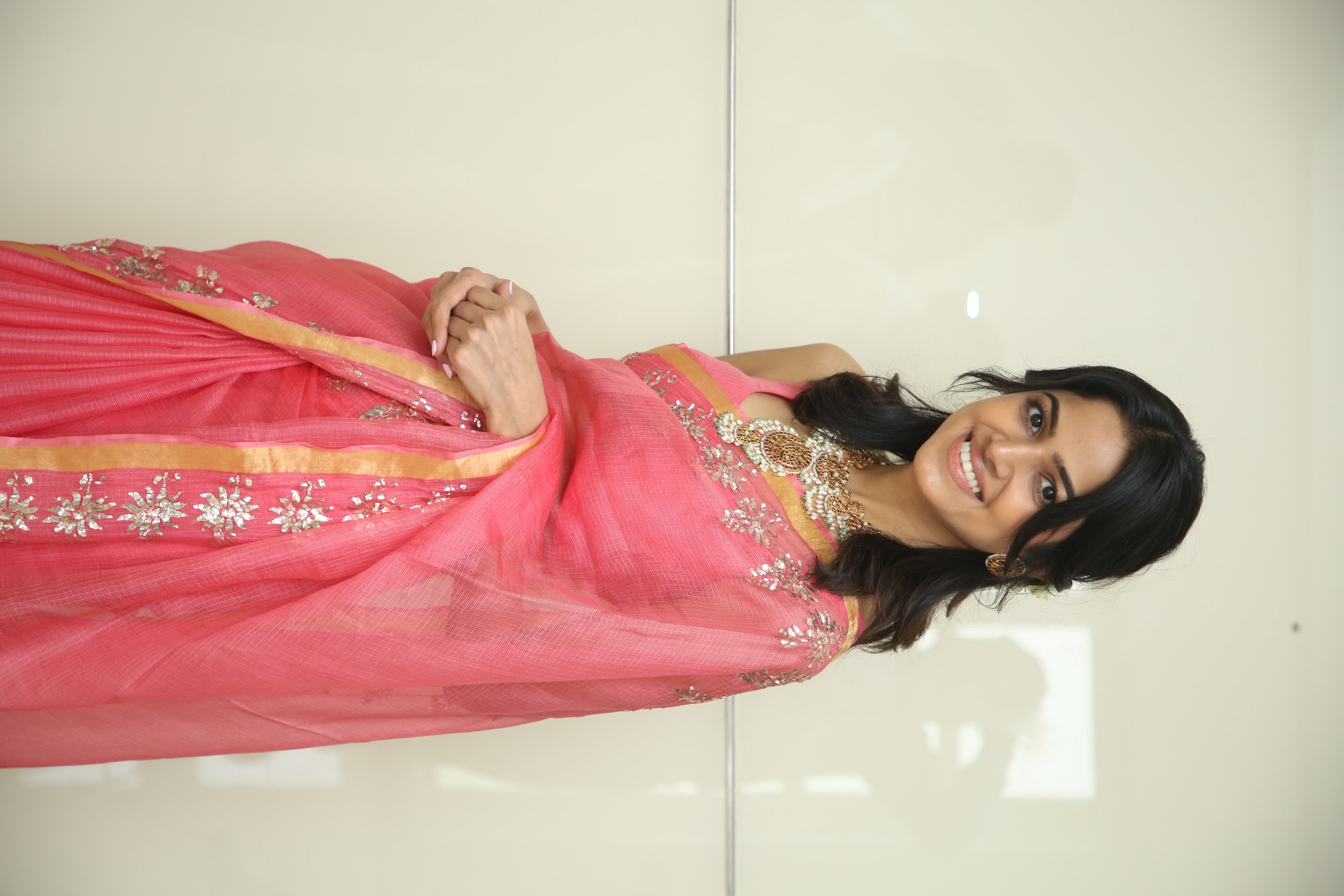 Drishika Chander pink outfit subtle sparkle pose