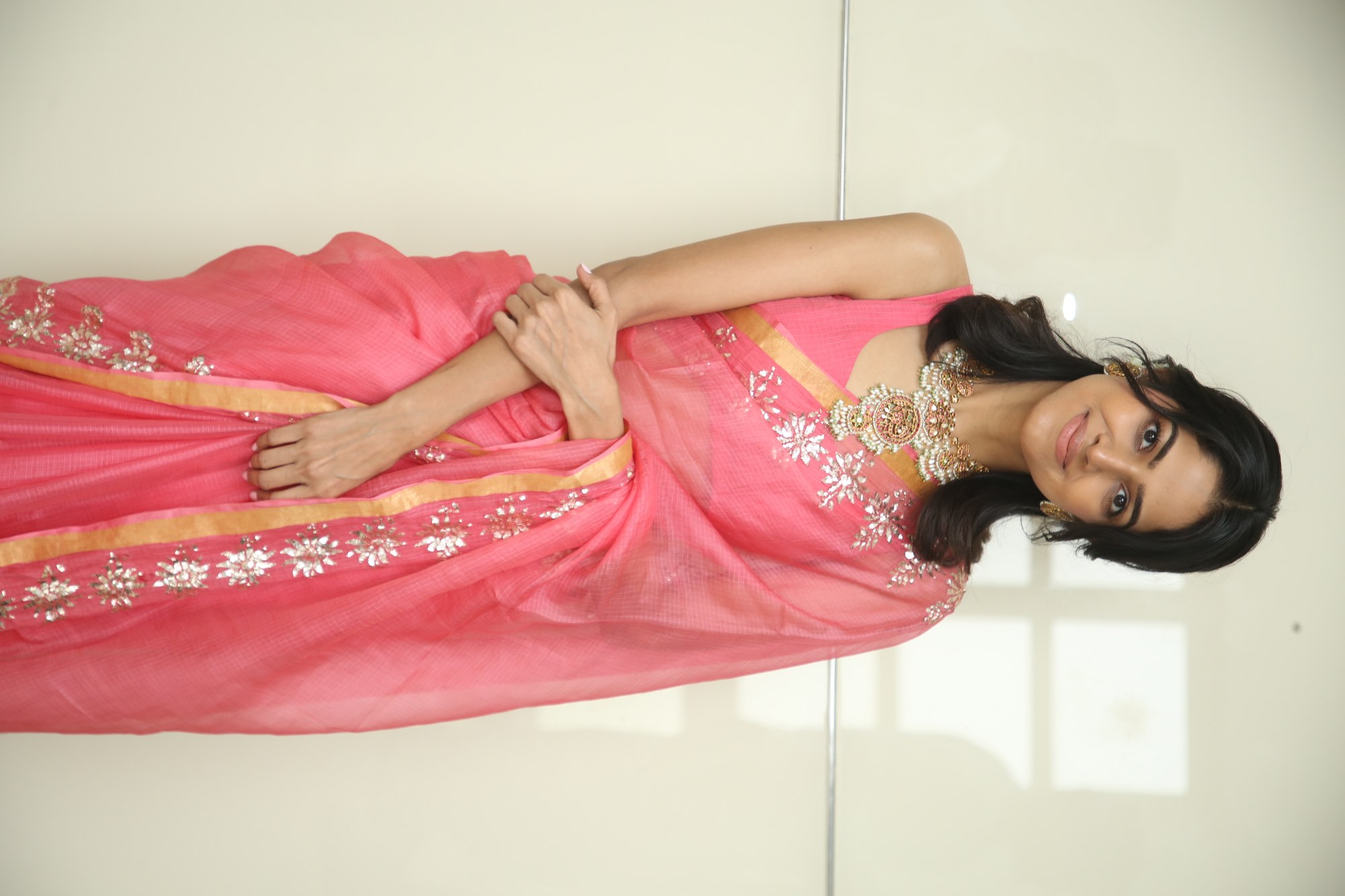 Drishika Chander pink fusion look elegant charm pose