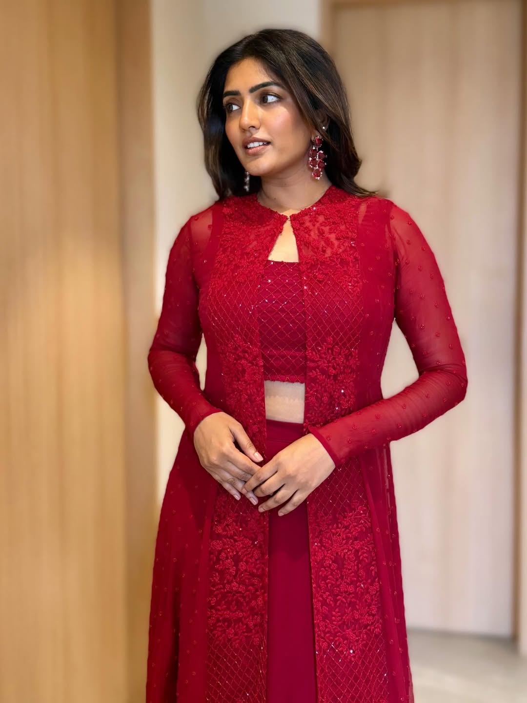Eesha Rebba stunning red ensemble bold glamorous look