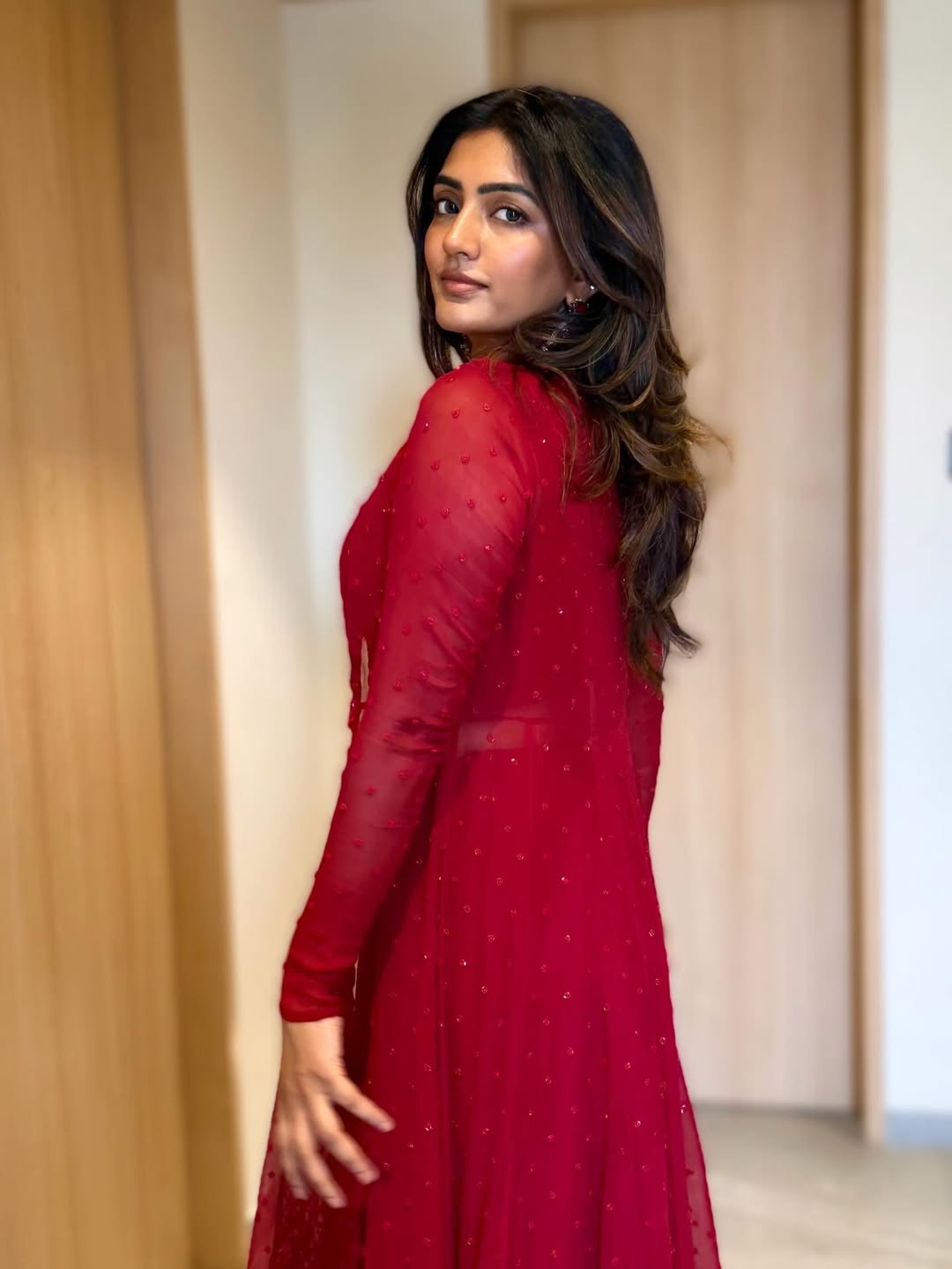 Eesha Rebba red outfit chic elegant playful vibe