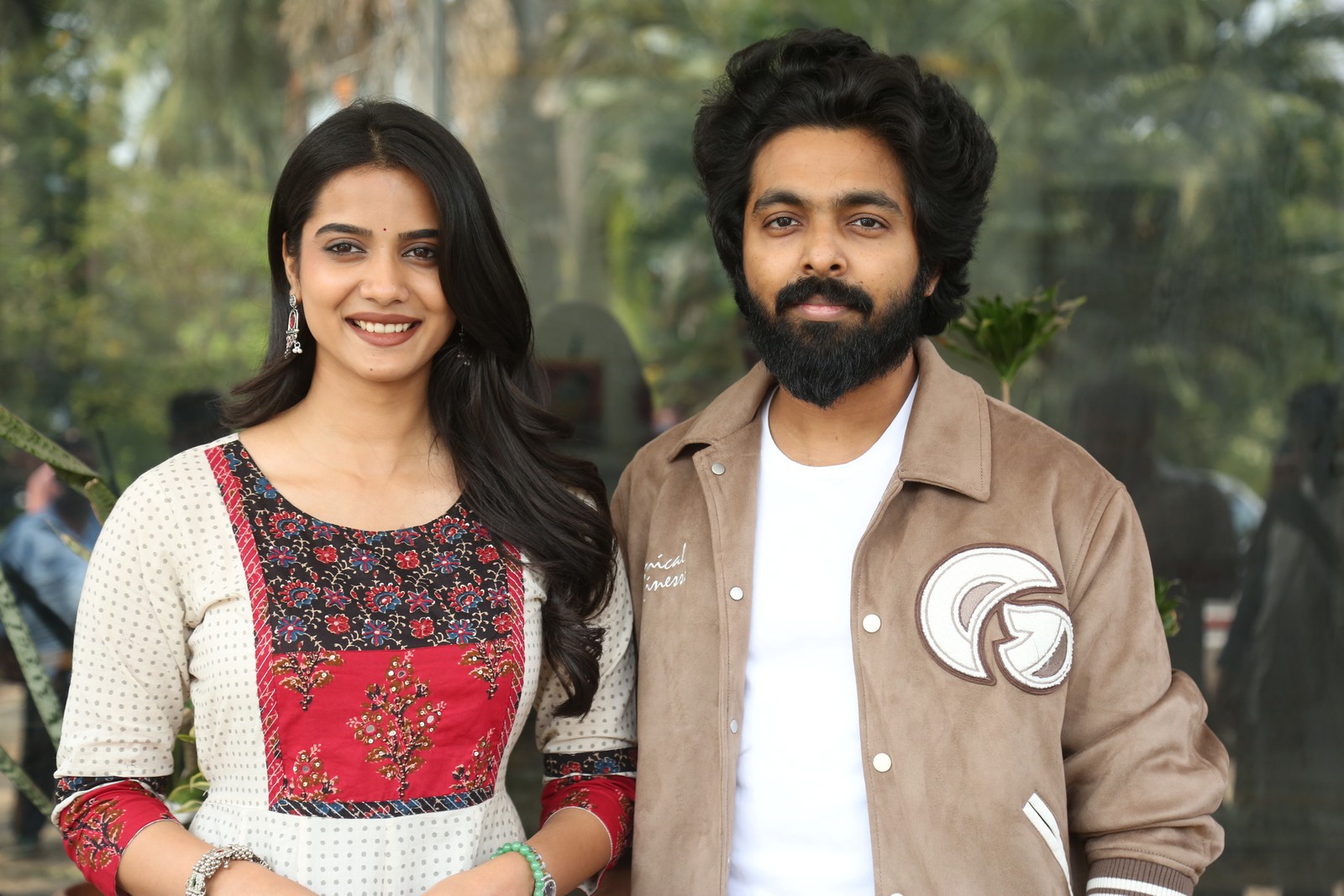 GV Prakash Sri Gouri Priya posing together at trailer launch