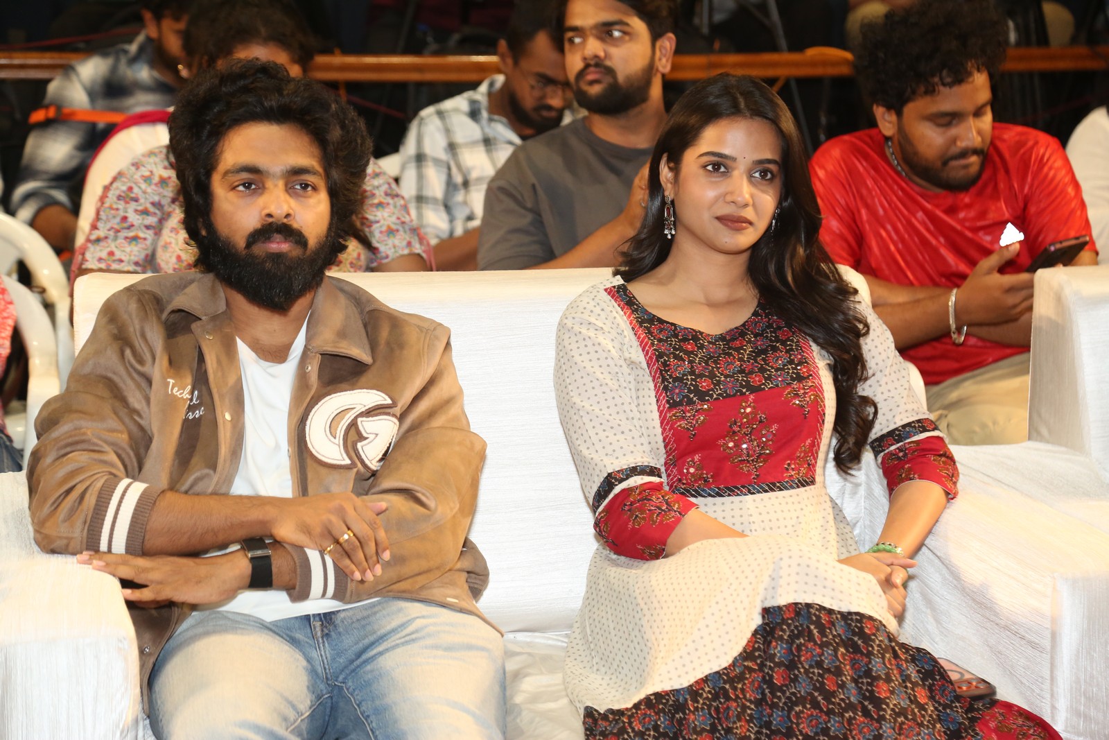 GV Prakash Sri Gouri Priya seated together at event