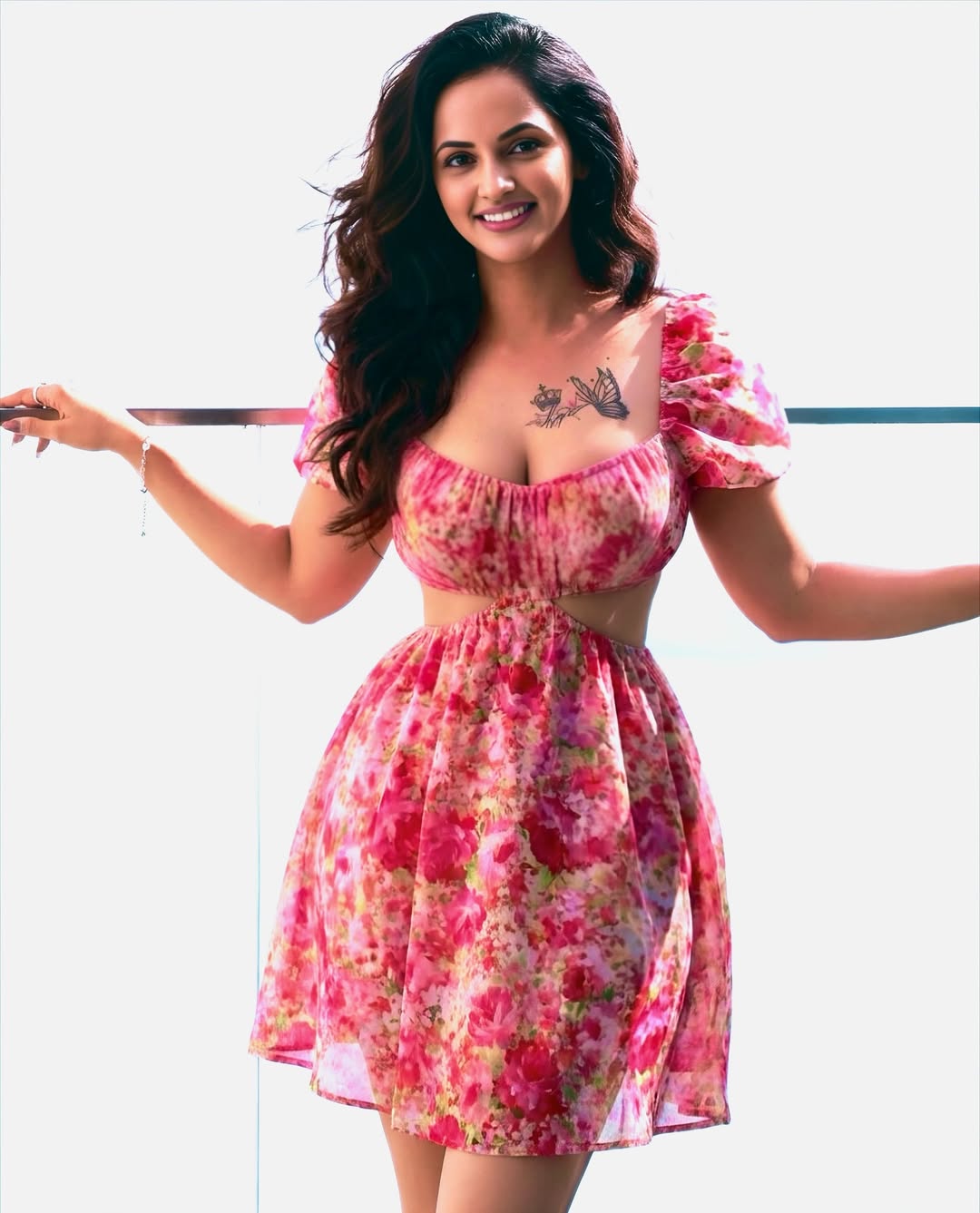 Jyothi Rai pink floral look with confident smile