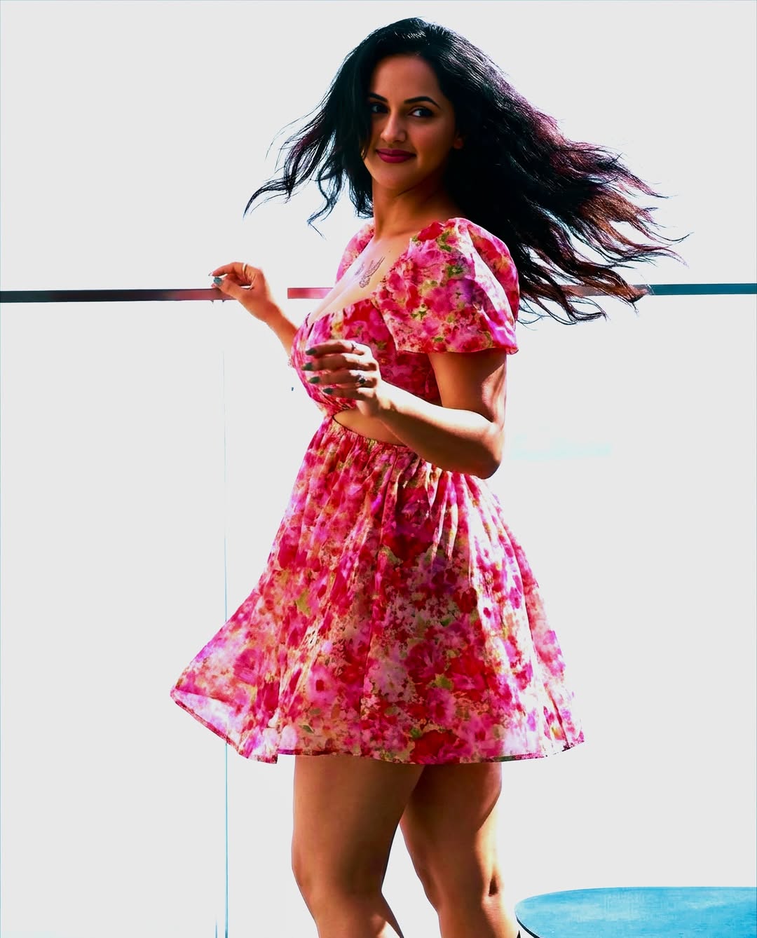 Jyothi Rai blooming style in elegant floral dress