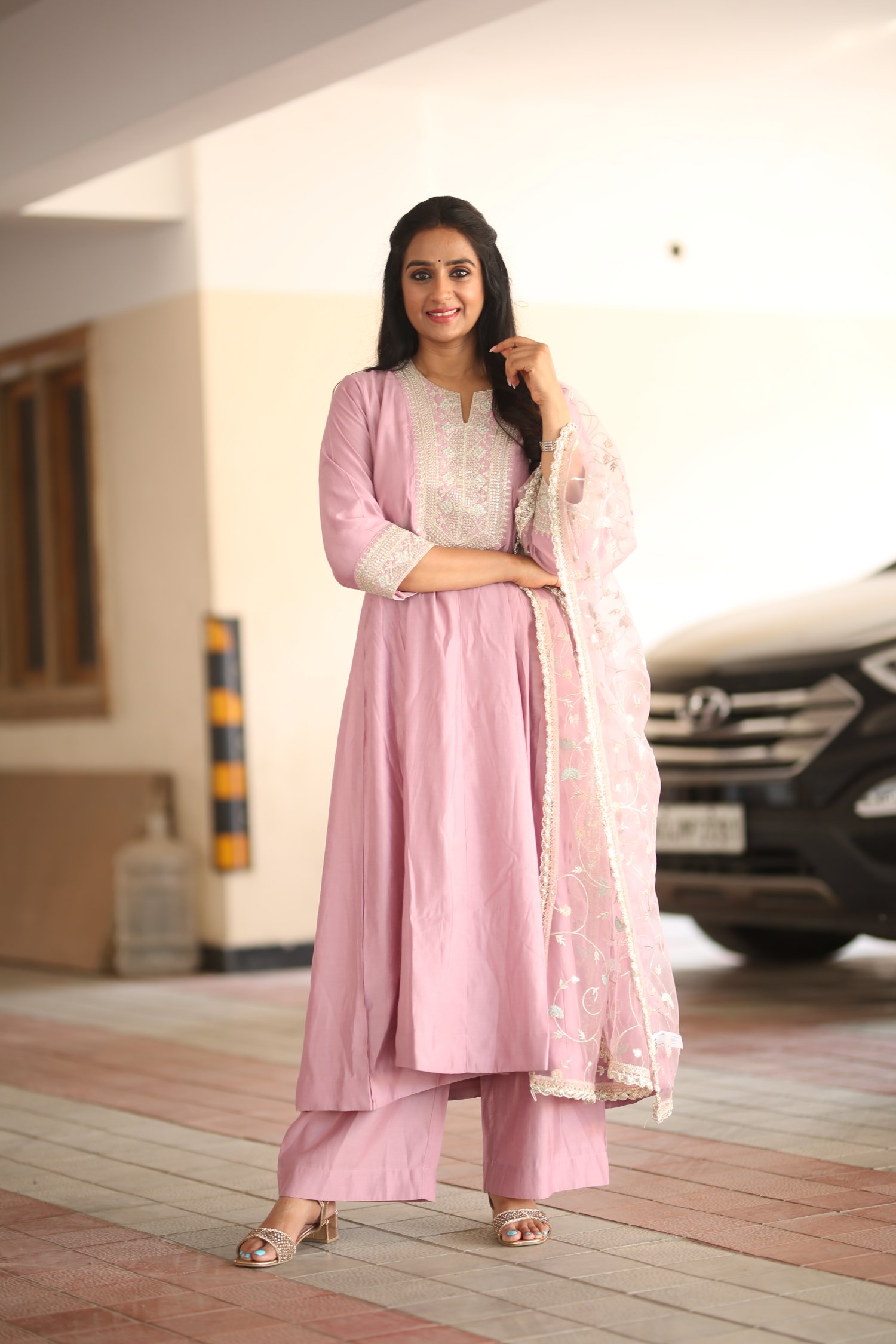 Laya pastel pink outfit with graceful confidence