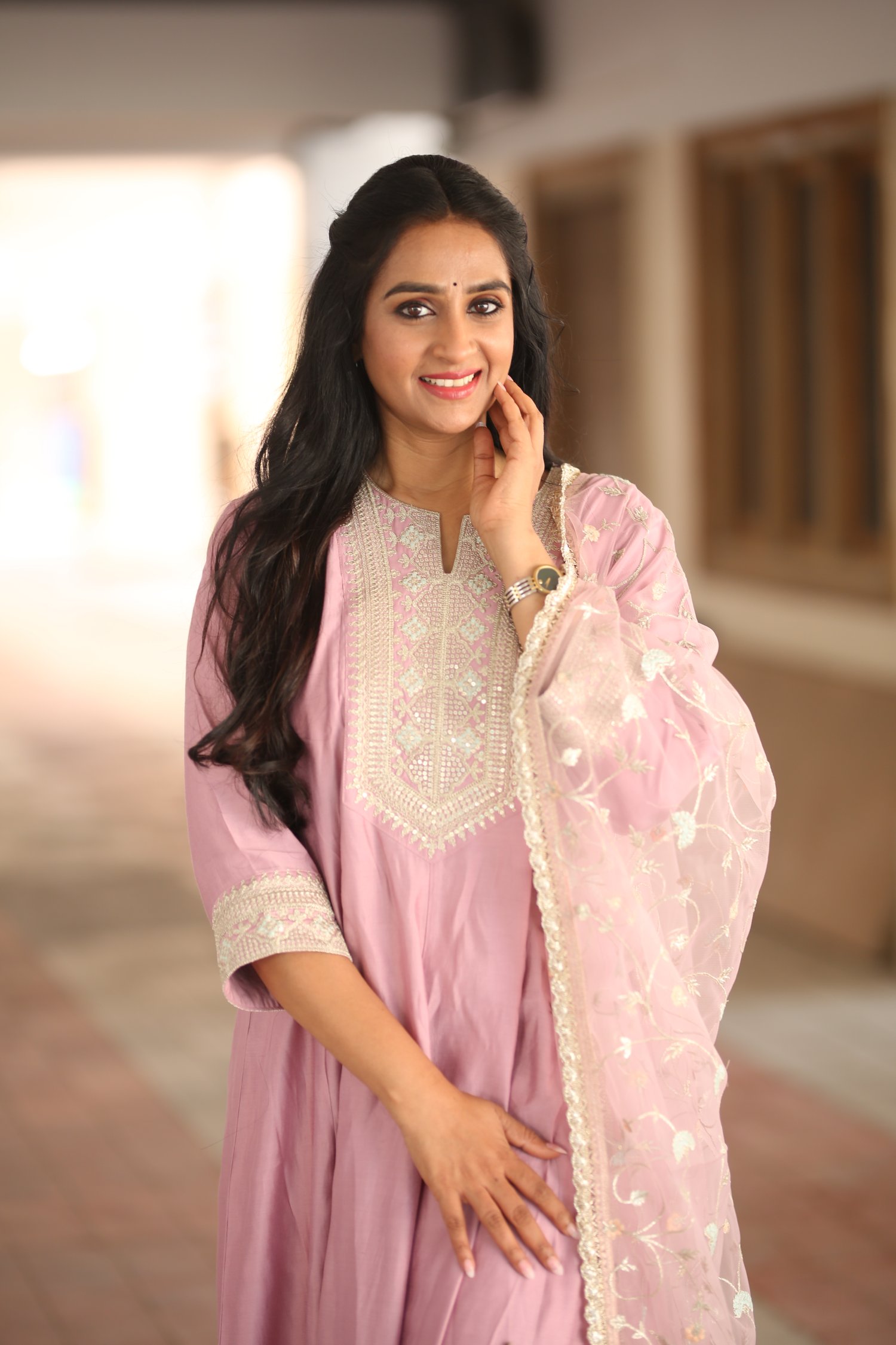 Laya elegant pink attire with bold charm