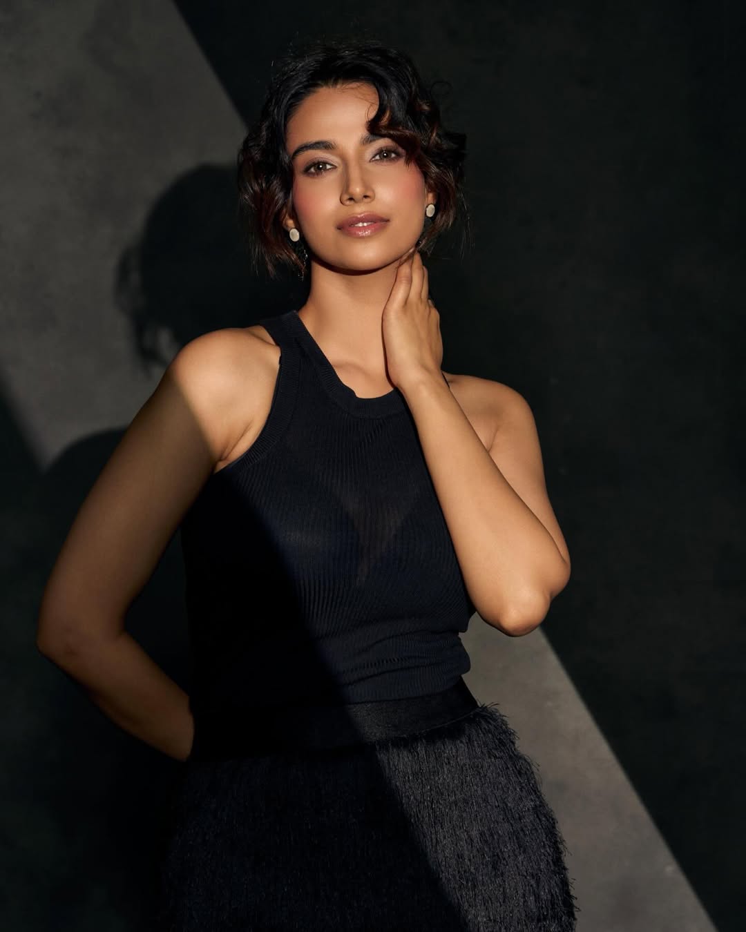 Meenakshi Chaudhary elegant modern black fashion statement look