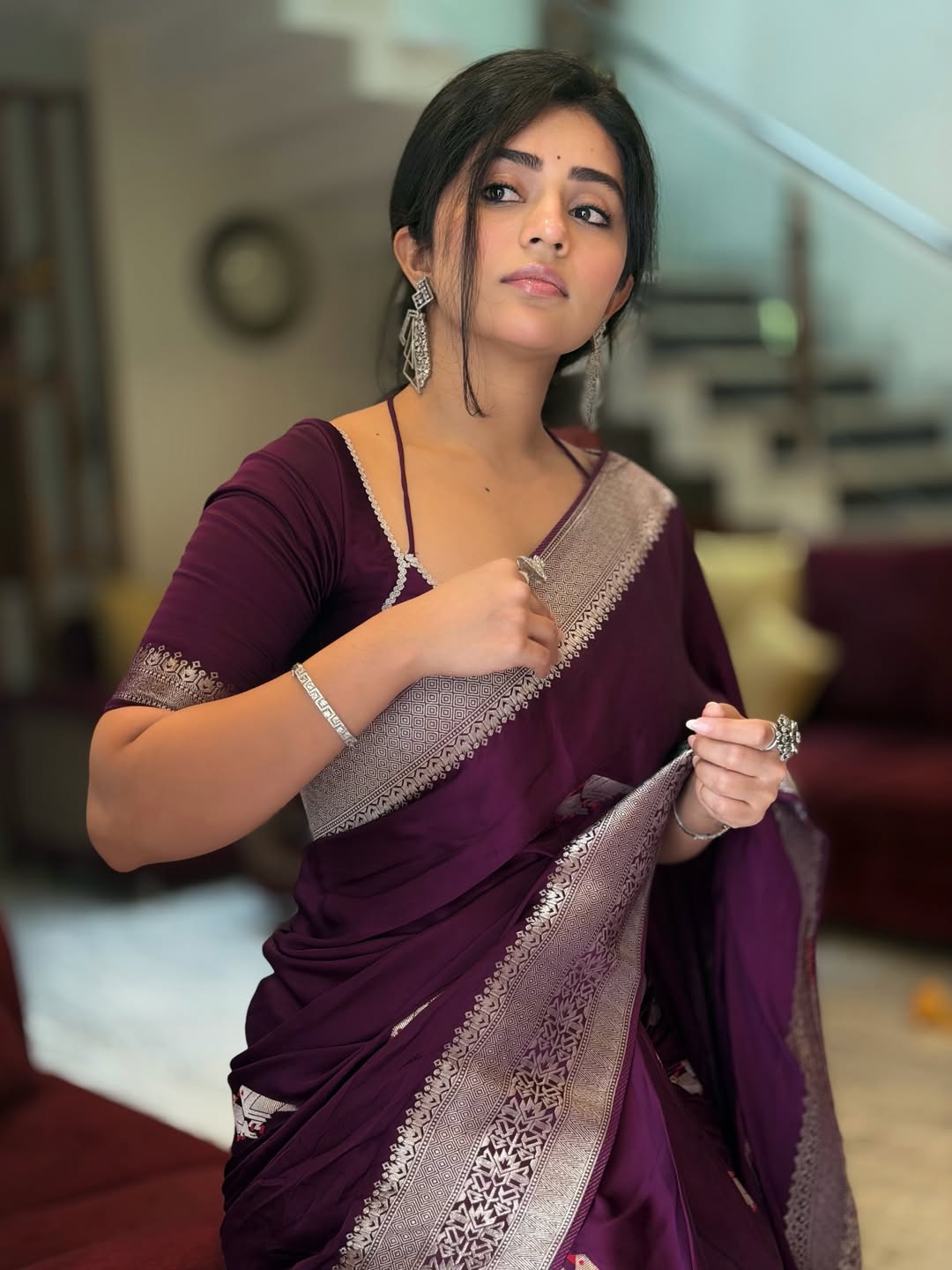 Megha Shetty regal saree with statement accessories