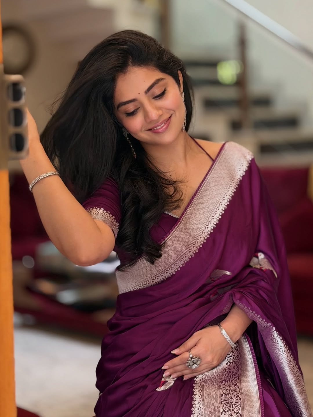 Megha Shetty stylish saree elegant modern traditional look