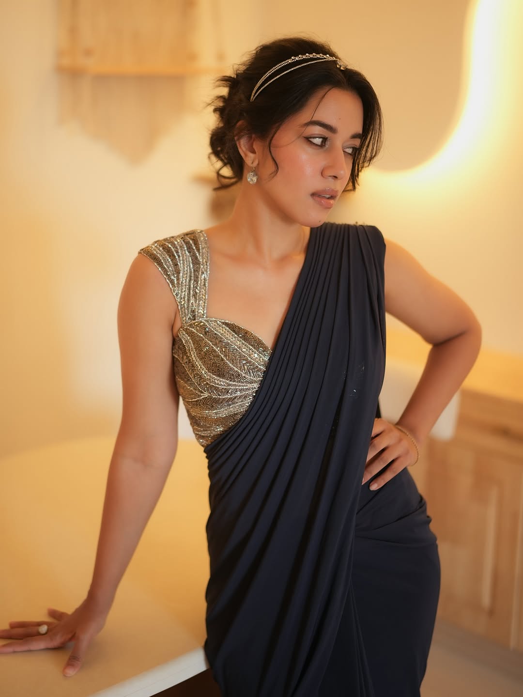 Mirnalini Ravi dazzling outfit with confident stylish pose