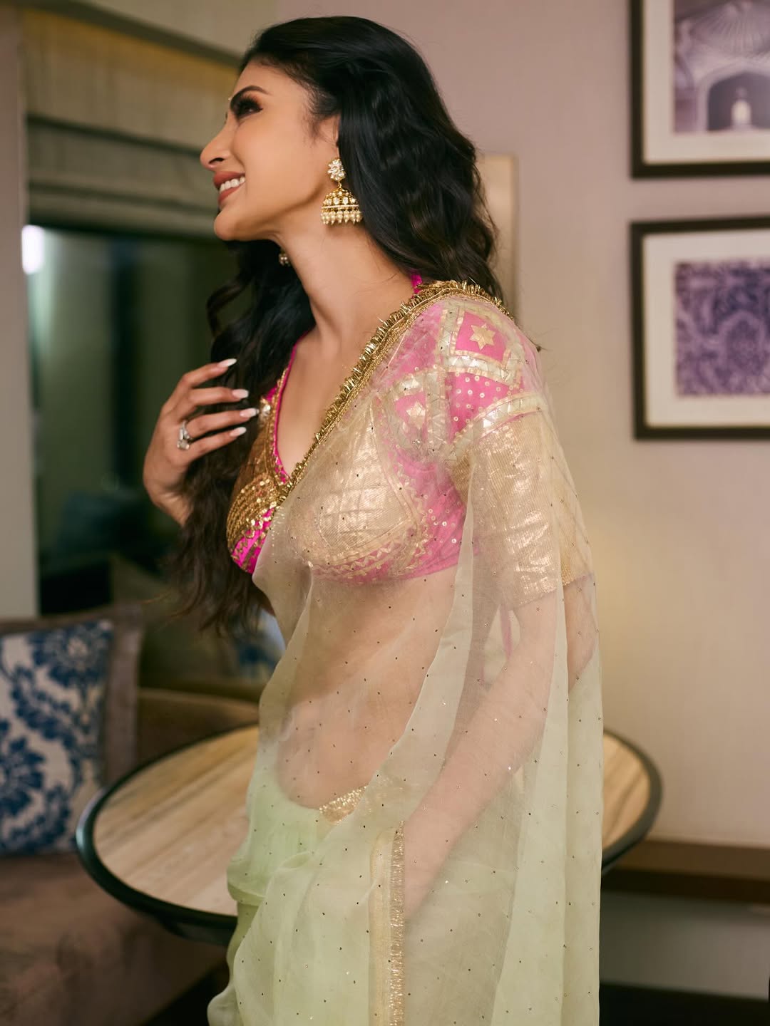 Mouni Roy traditional jewelry saree elegant look