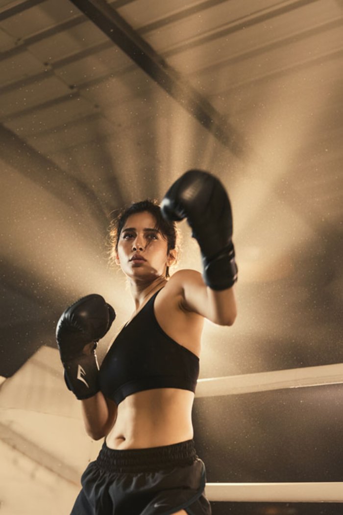 Nabha Natesh knockout style pose in boxing ring