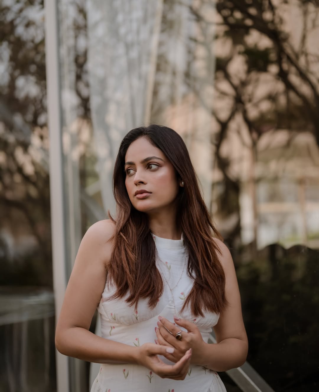 Nandita Swetha chic fashionable look in stylish dress